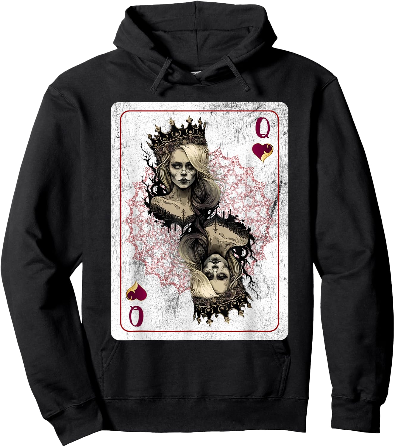 Creepy Poker Hearts Queen Card Game Creepy Gothic Fan Hoodie - Hoodie | Black