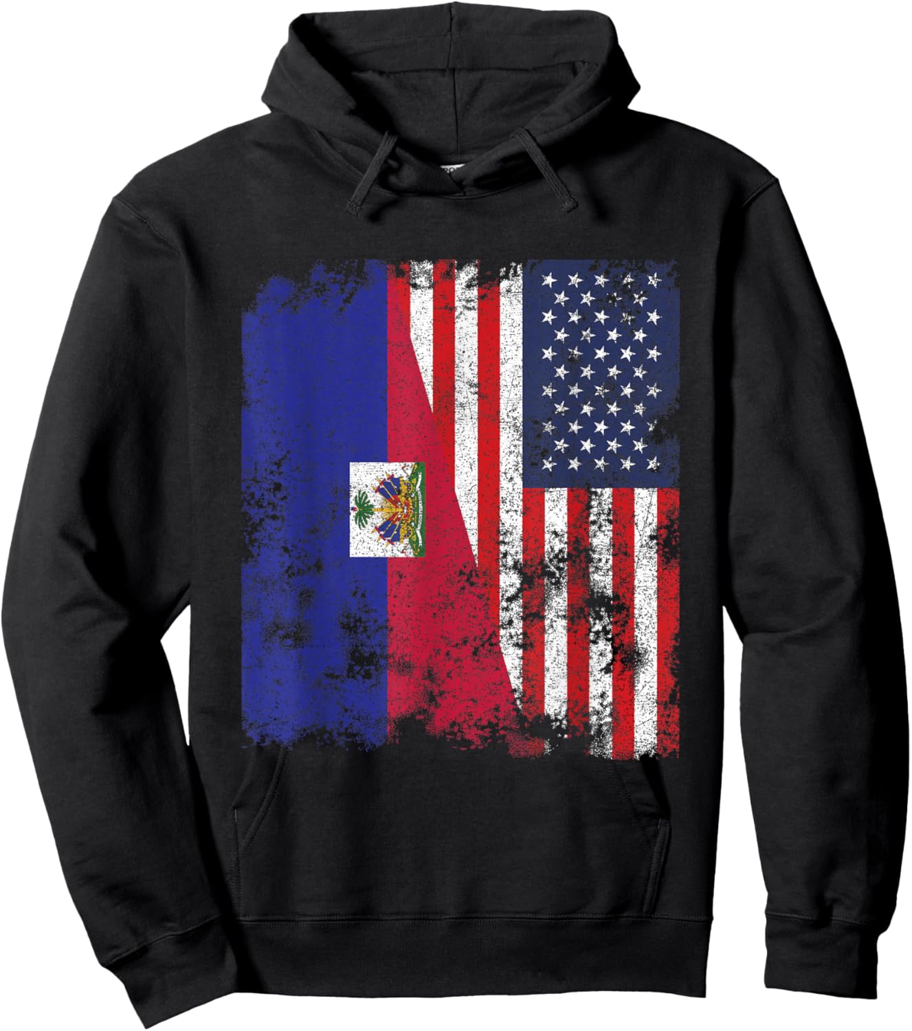Haiti USA Flag Distressed - Half American Kids Men Hoodie - Hoodie | Black