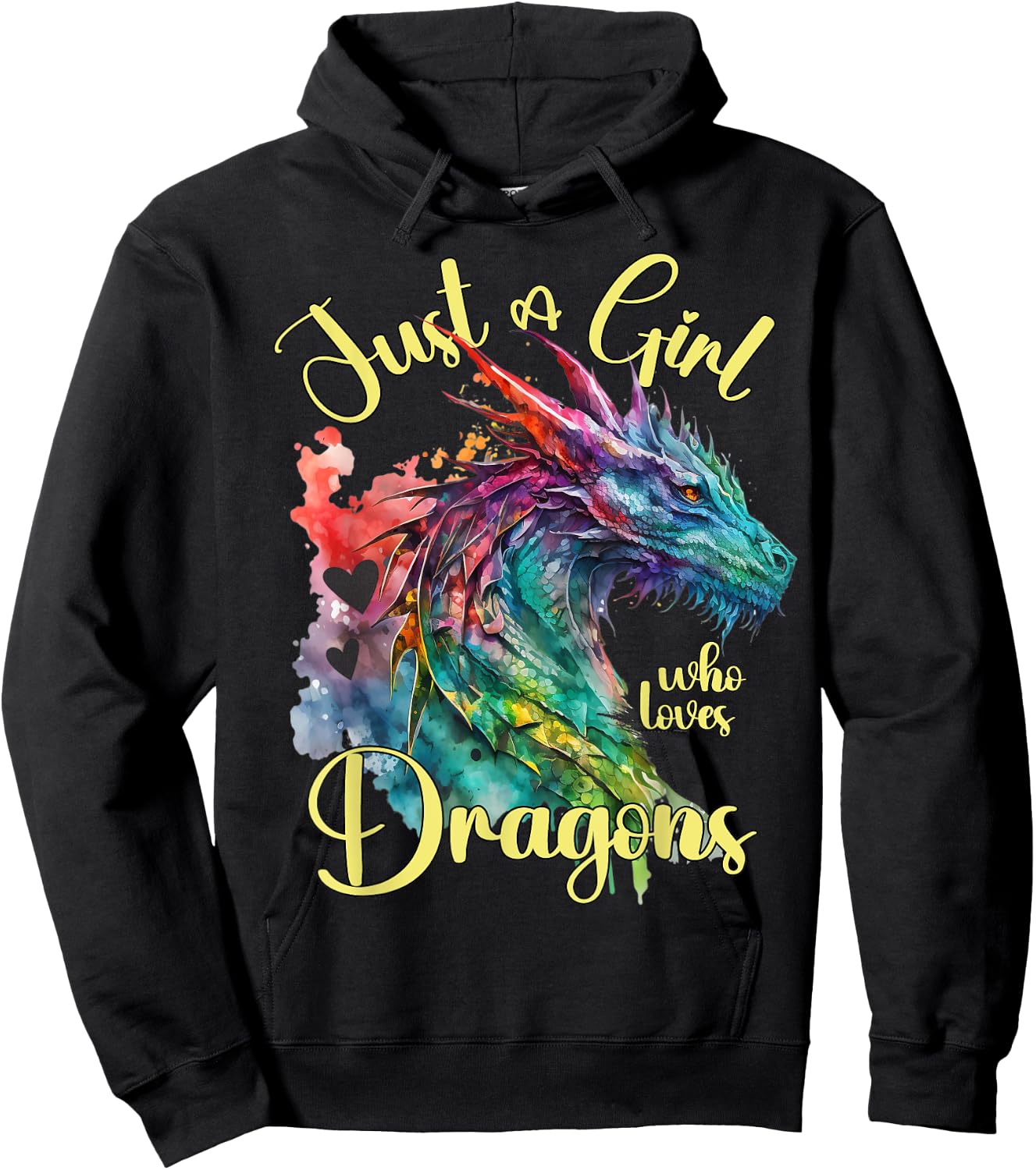 Just a girl who loves Dragons Watercolor Dragon Lover Theme Hoodie - Hoodie | Black