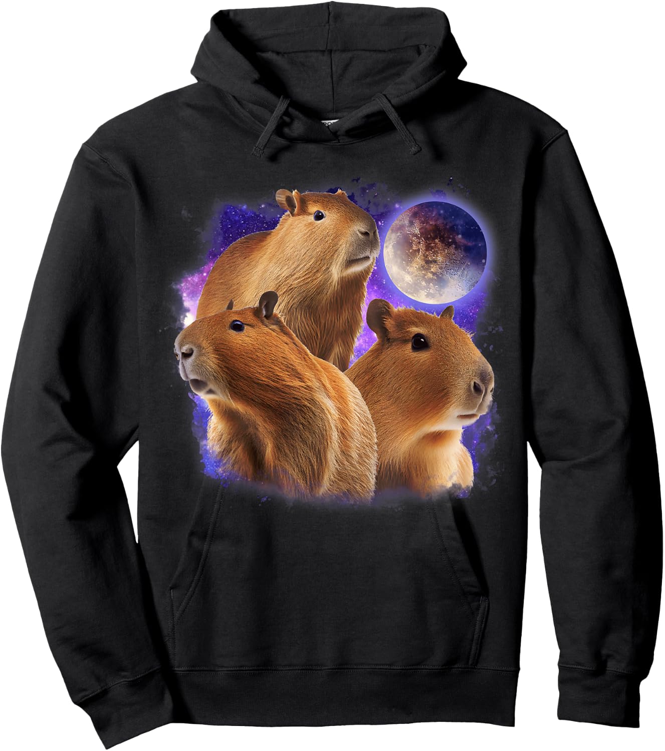 Full Moon Three Capybara Funny 3 Rodent Galaxy Capybaras Hoodie - Hoodie | Black