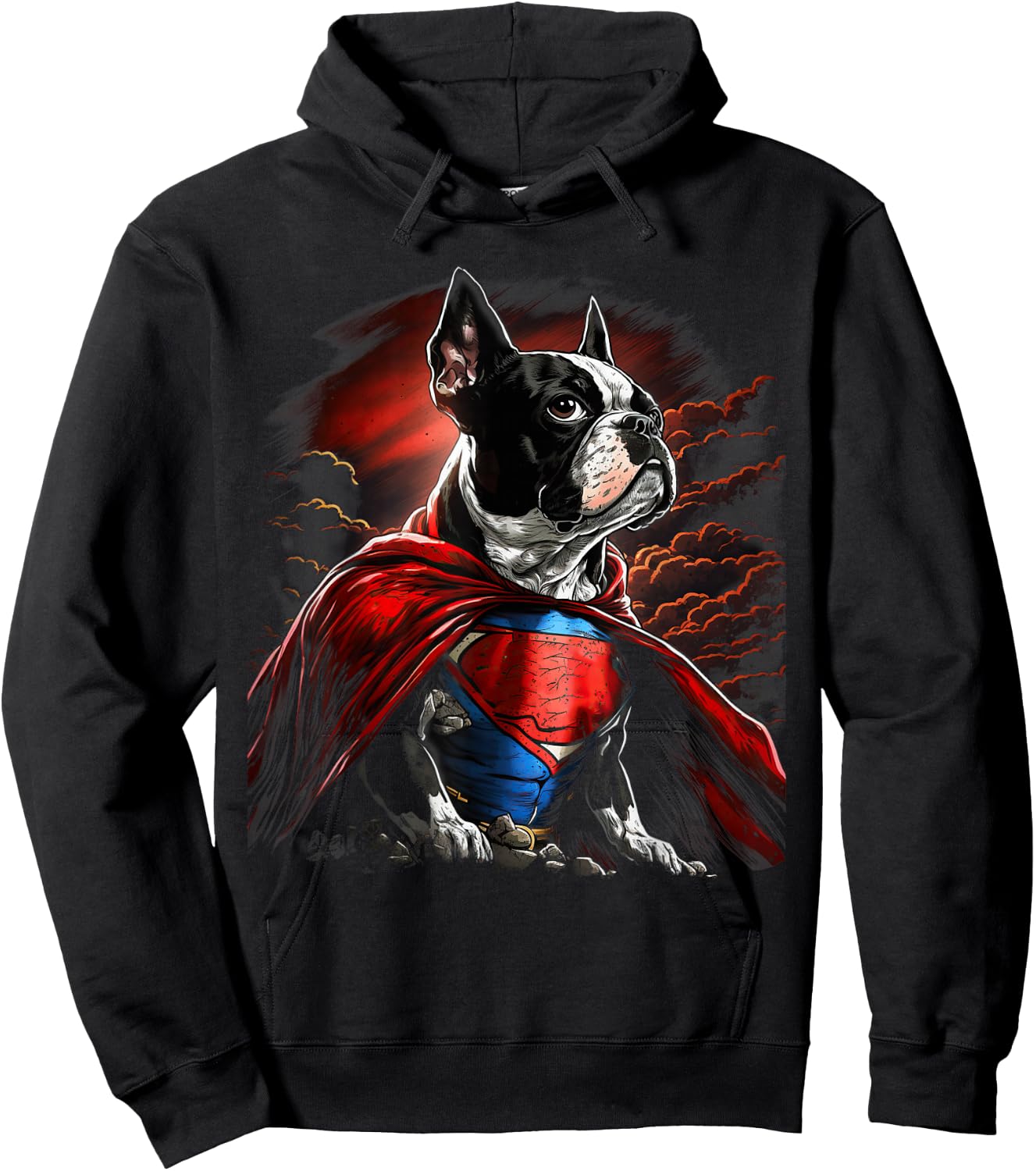 Super Power Superhero Boston Terrier Dog Hoodie - Hoodie | Black