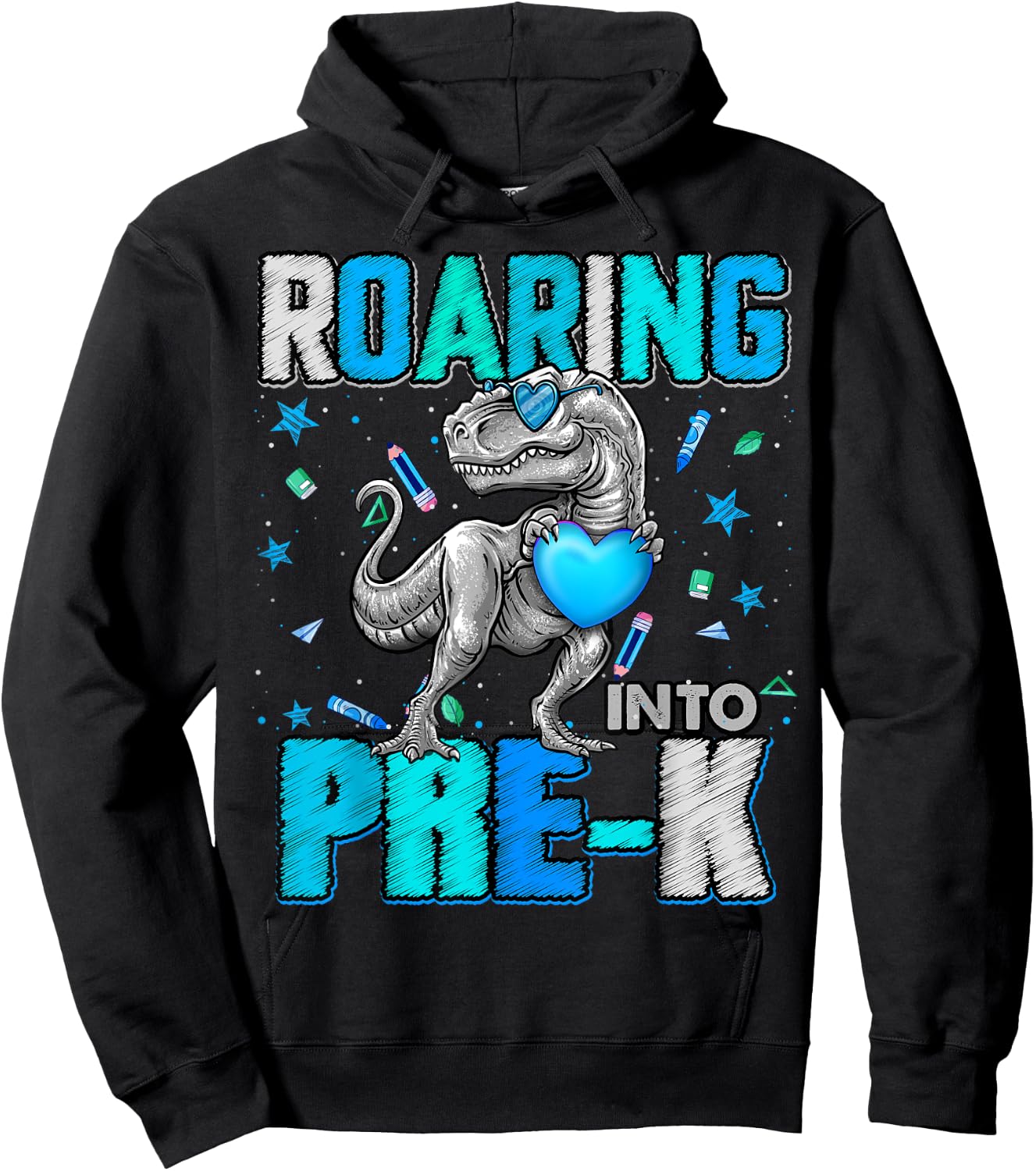 Roaring Into Pre K Dinosaur T Rex Back To School Boys Hoodie - Hoodie | Black