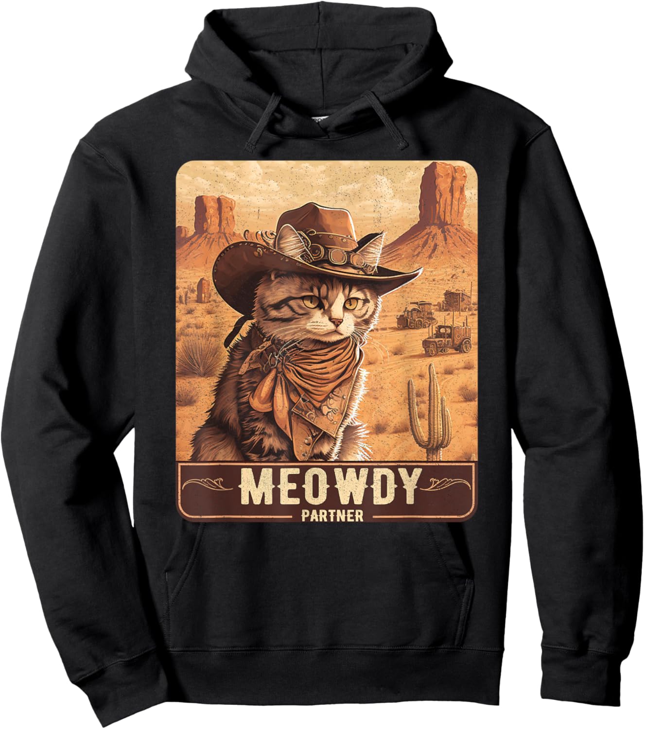 Meowdy! Funny Country Music Cat Cowboy Hat Poster Funny Hoodie - Hoodie | Black