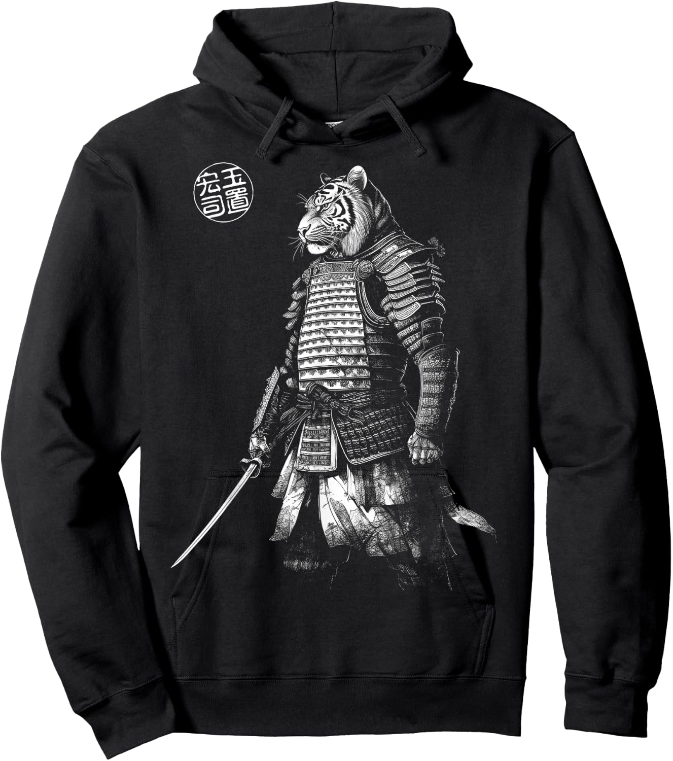 Japanese Aesthetics Tiger Samurai Beast Graphic Hoodie - Hoodie | Black