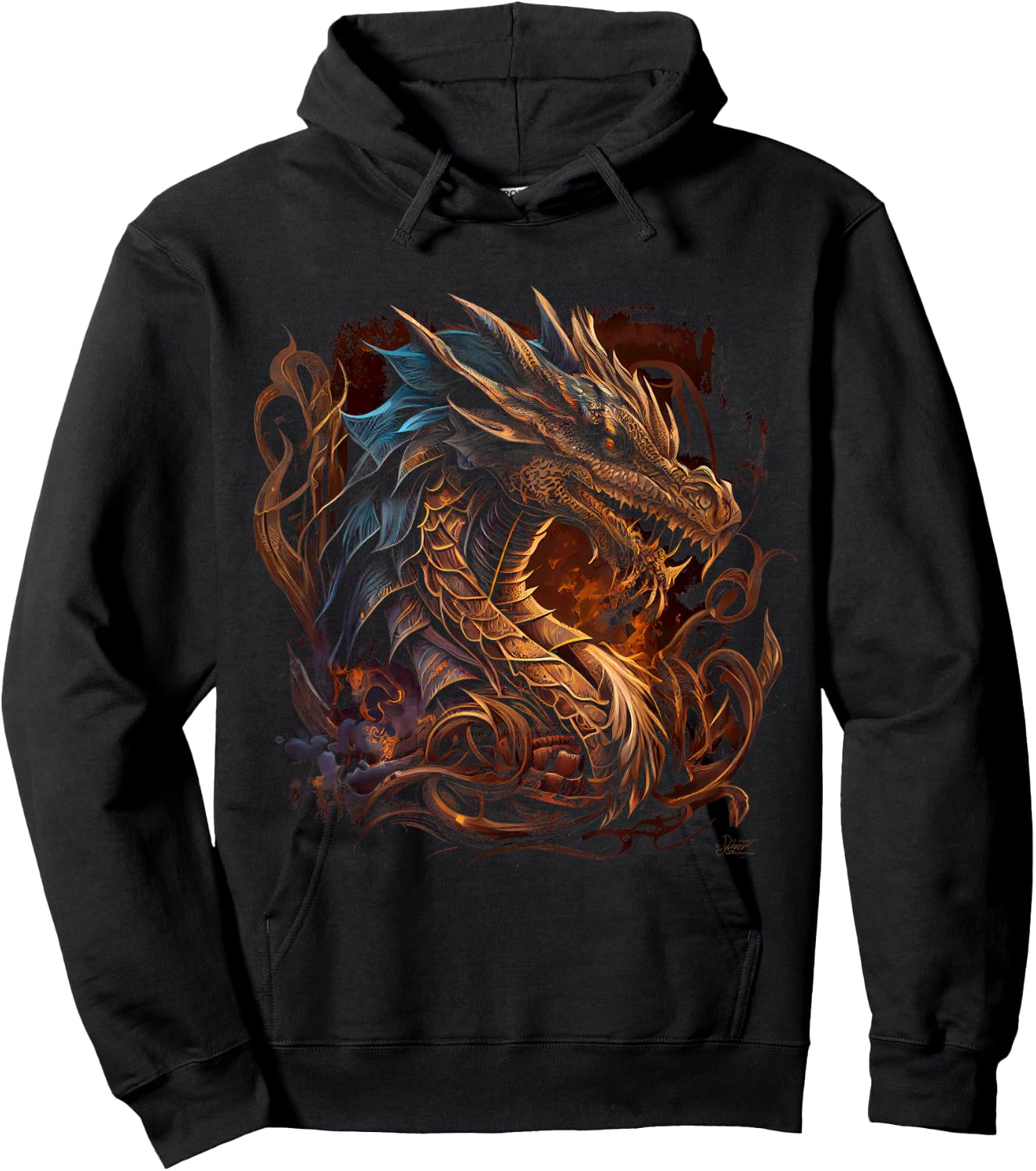 Beautiful Vintage Dragon Lover Fantasy Art Cool Illustration Hoodie - Hoodie | Black