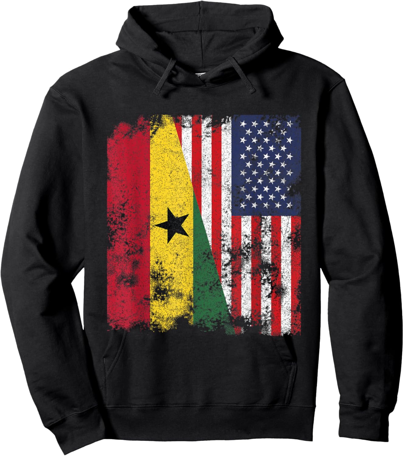 Ghana USA Flag Distressed - Half American Hoodie - Hoodie | Black