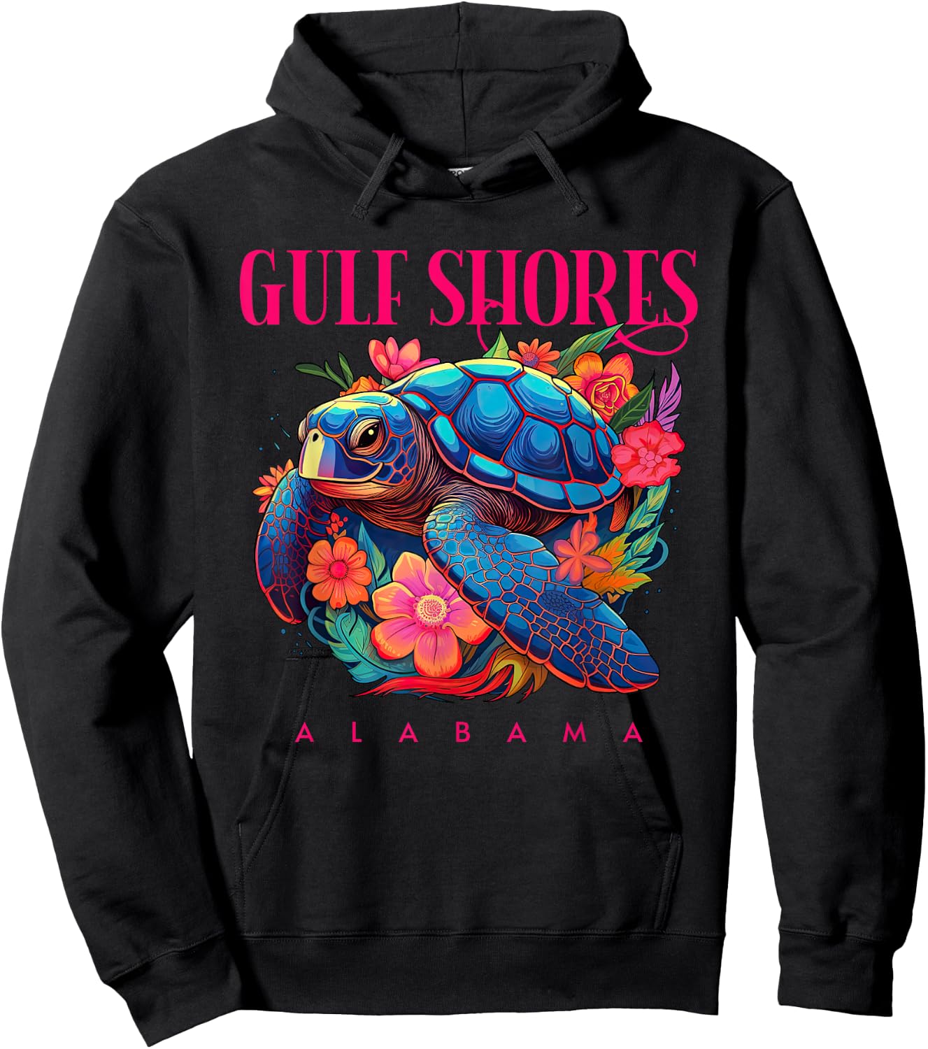 Gulf Shores Alabama Floral Beach Turtle Souvenir Hoodie - Hoodie | Black