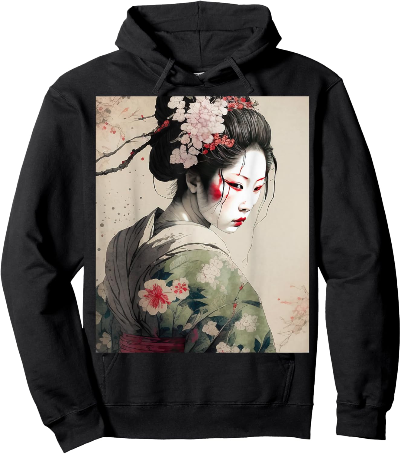 Beautiful Japanese Dark Geisha Sakura Blossoms Kimono Hoodie - Hoodie | Black