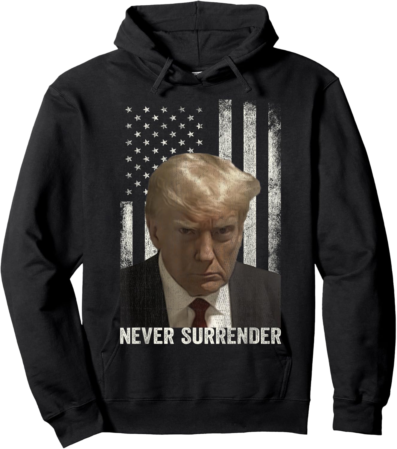 Donald Trump Mugshot Never Surrender Hoodie - Hoodie | Black