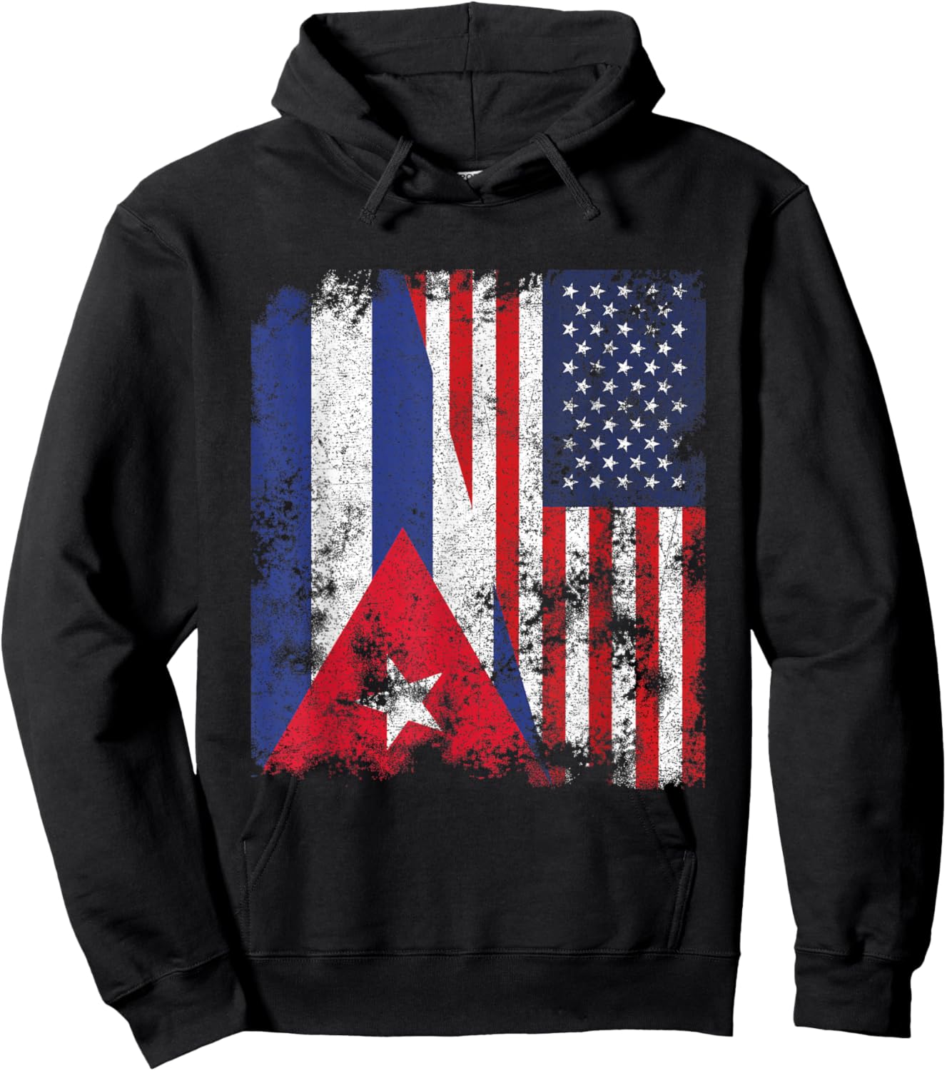 Cuba USA Flag Distressed - Half American Hoodie - Hoodie | Black
