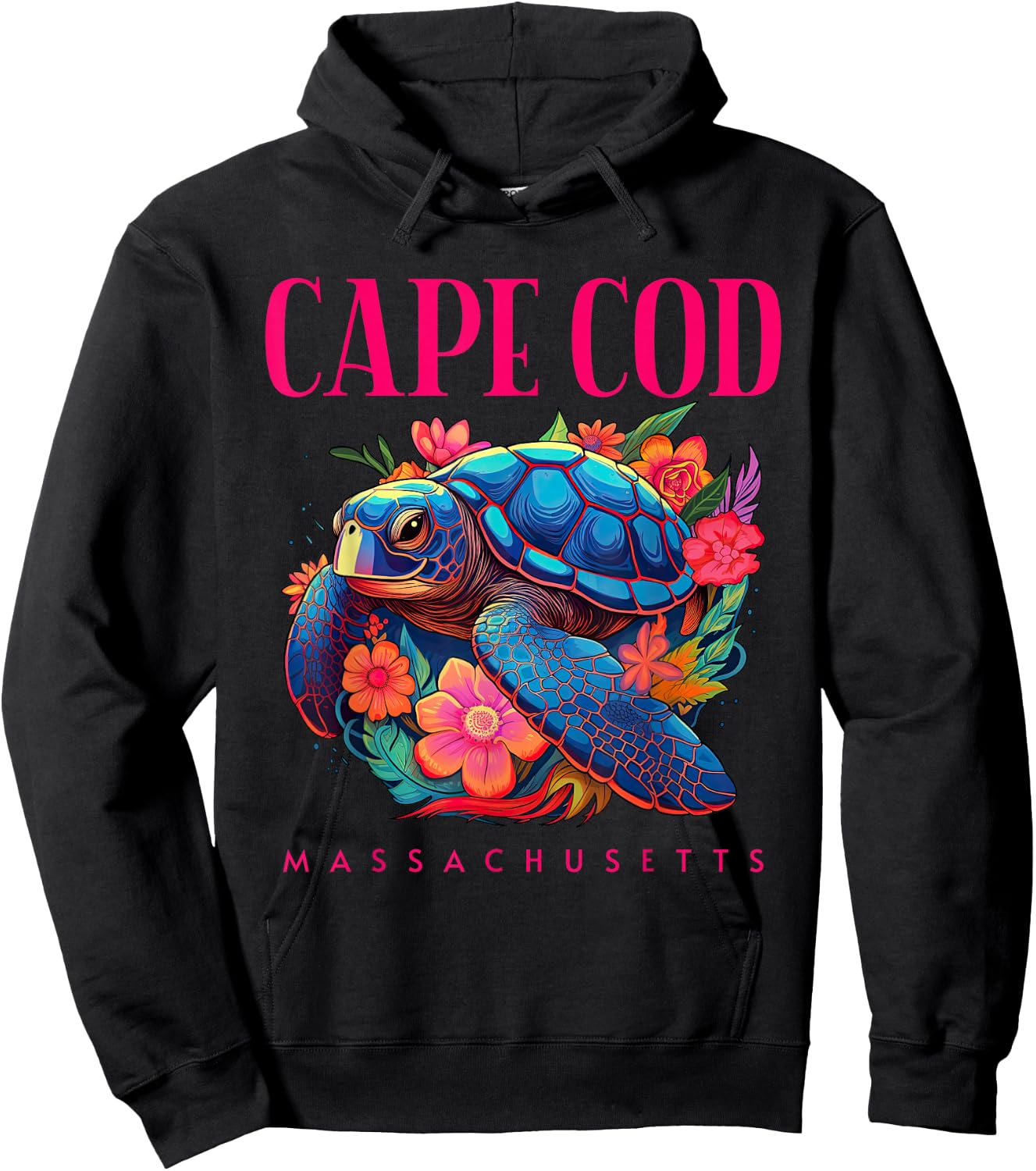 Cape Cod Massachusetts Floral Beach Turtle Souvenir Hoodie - Hoodie | Black