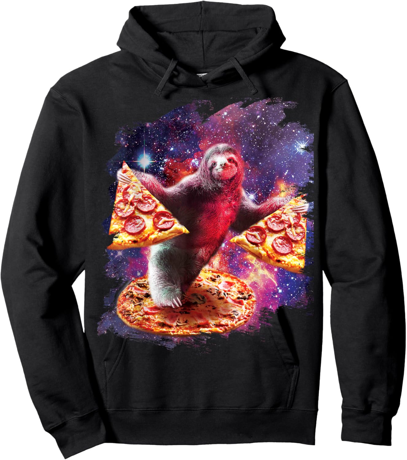 Trippy Space Sloth Turtle - Sloth Pizza Hoodie - Hoodie | Black