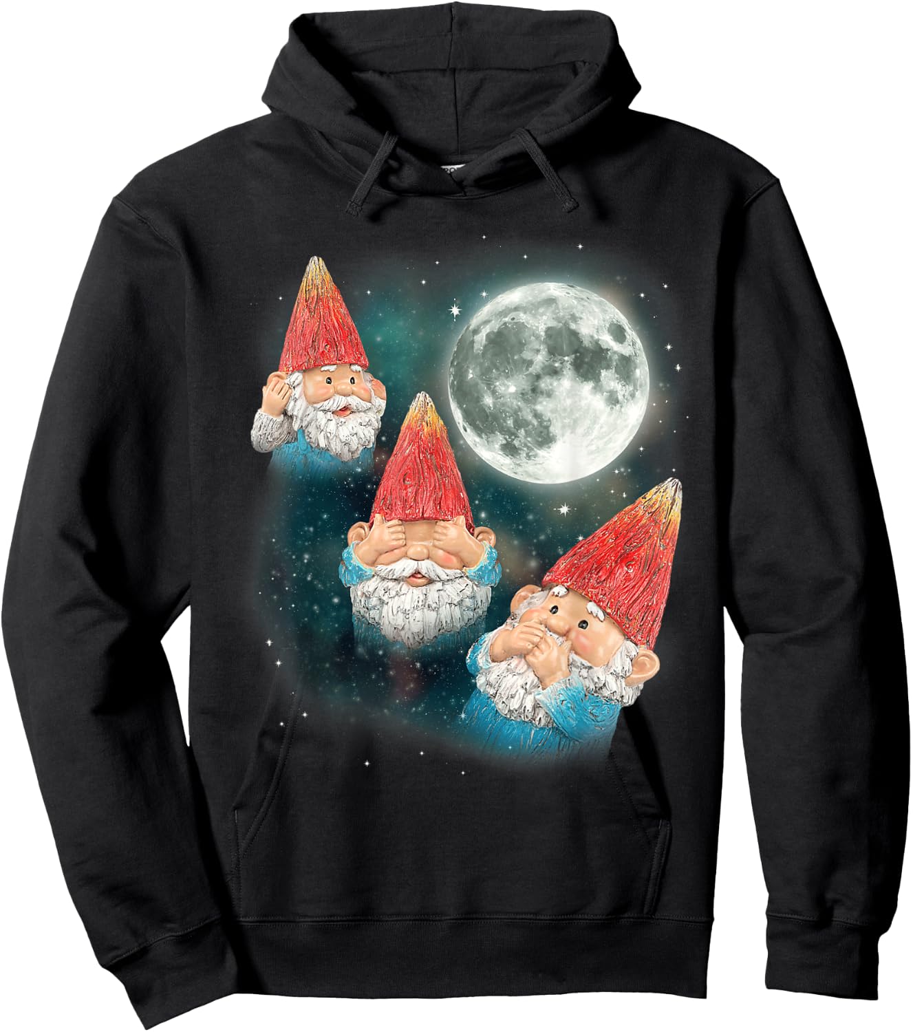 Gnome Shirt | 3 Gnome Moon Magical Galaxy Gnome Costume Hoodie - Hoodie | Black