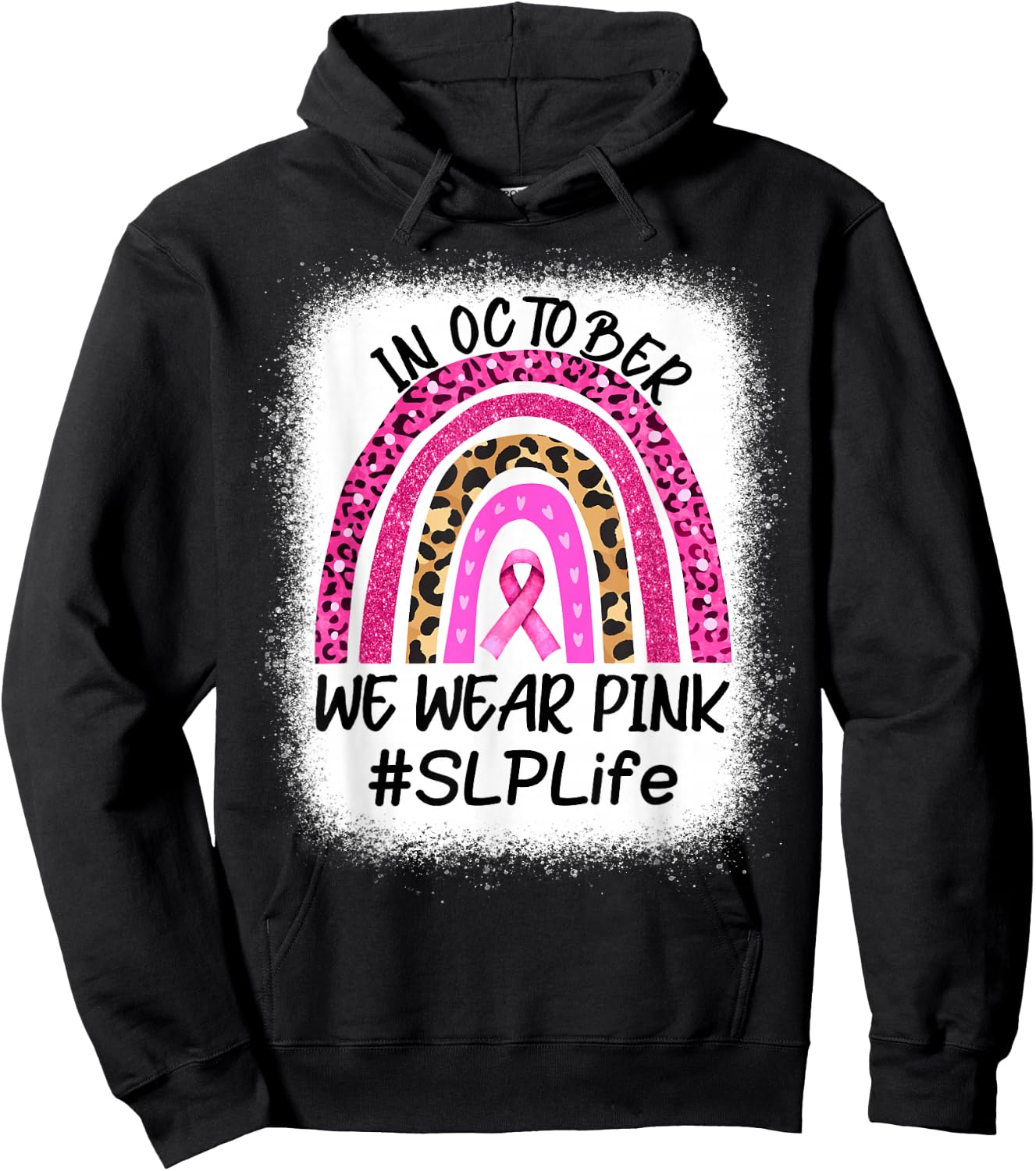 SLP Rainbow In October We Wear Pink Breast Cancer Awareness Hoodie - Hoodie | Black