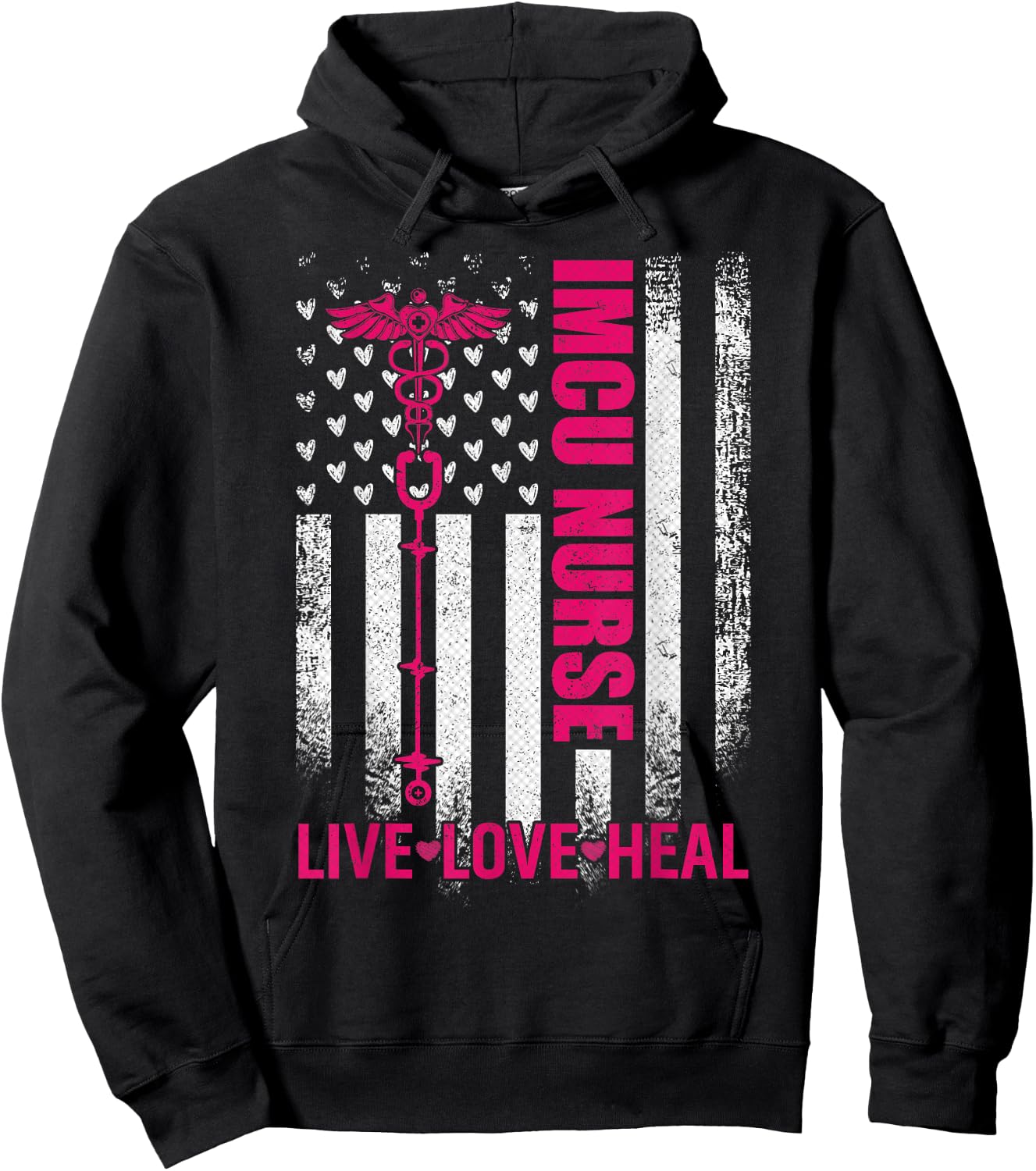 Vintage USA Flag Live Love Heal, Proud IMCU Nurse Hoodie - Hoodie | Black