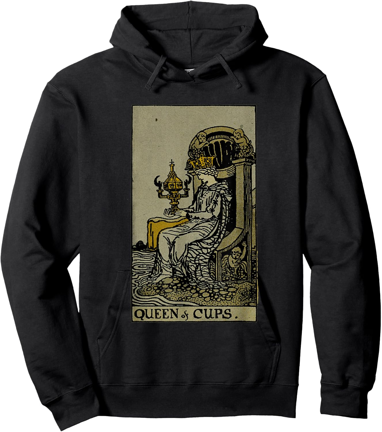 Vintage Tarot Card Queen of Cups Hoodie - Hoodie | Black