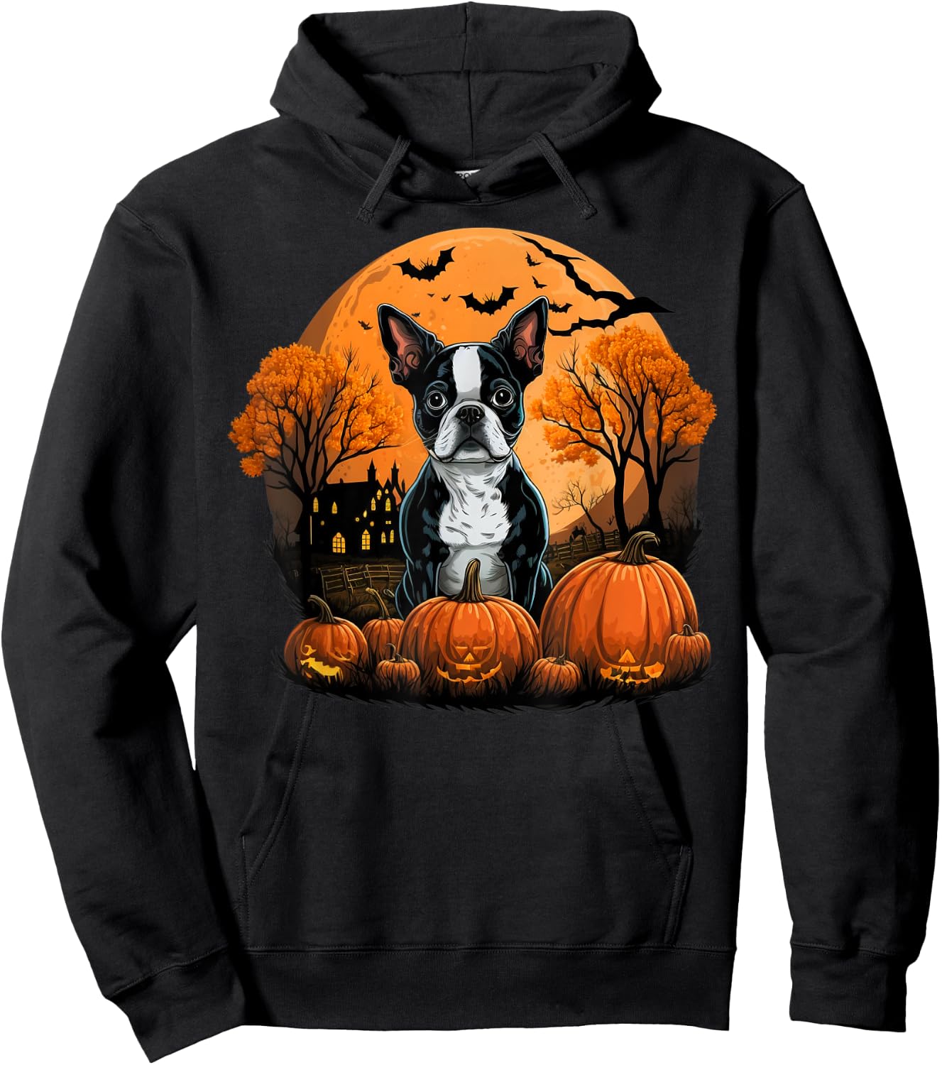 Pumpkin Boston Terrier costume on Boston Terrier Halloween Hoodie - Hoodie | Black