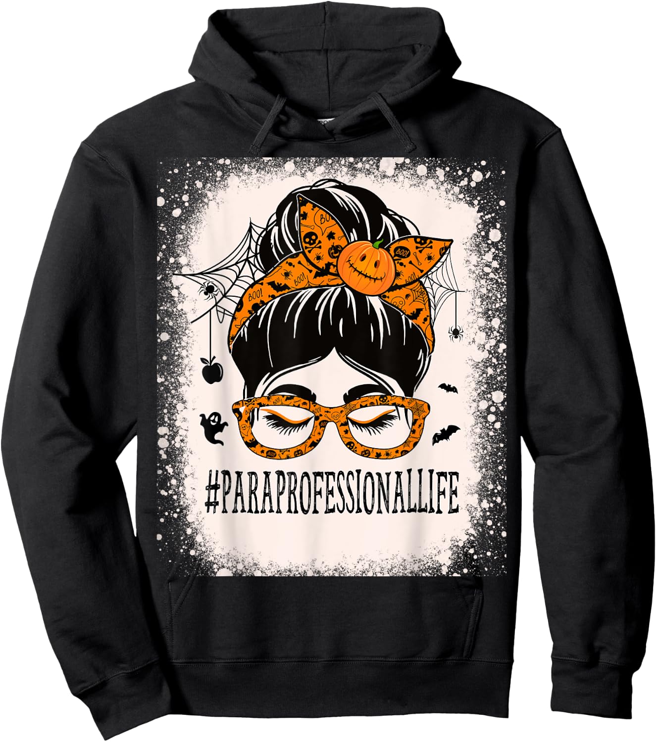 Paraprofessional Halloween Messy Bun Paraeducator Hoodie - Hoodie | Black