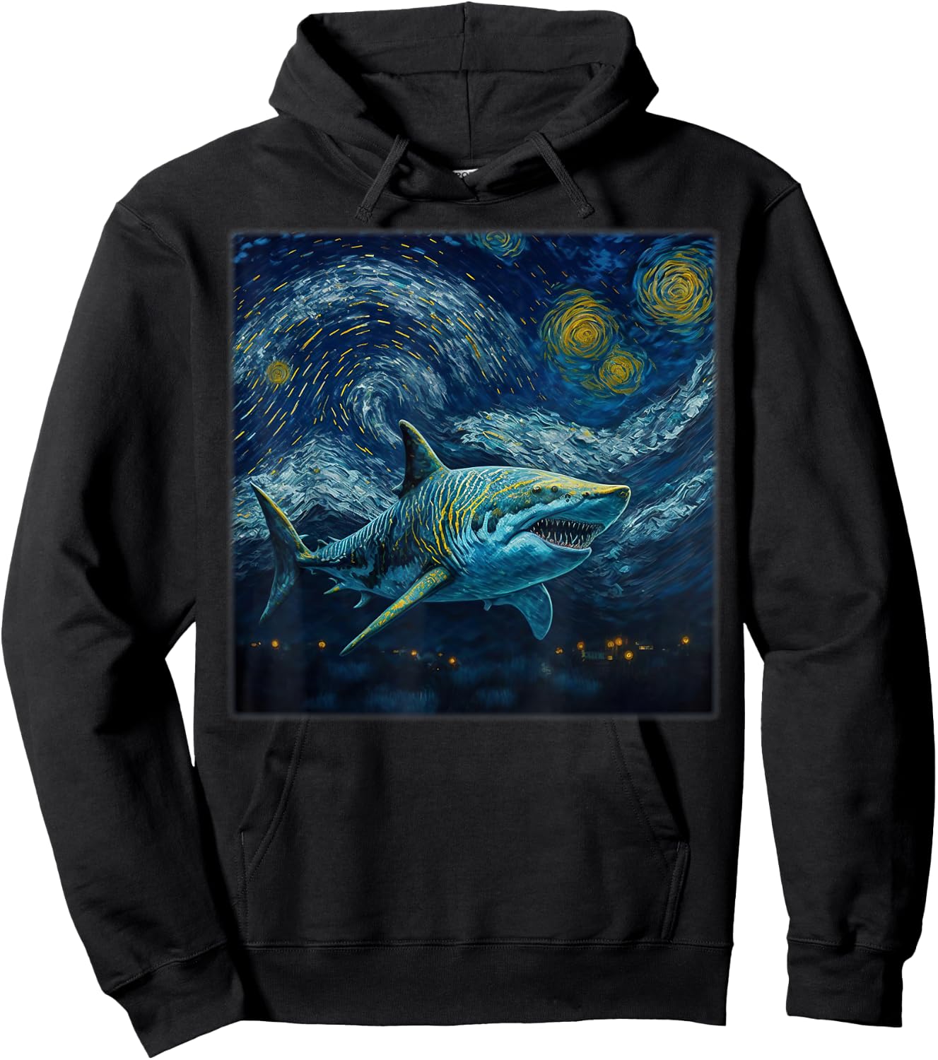 Surrealism Starry Night Tiger Shark Hoodie - Hoodie | Black