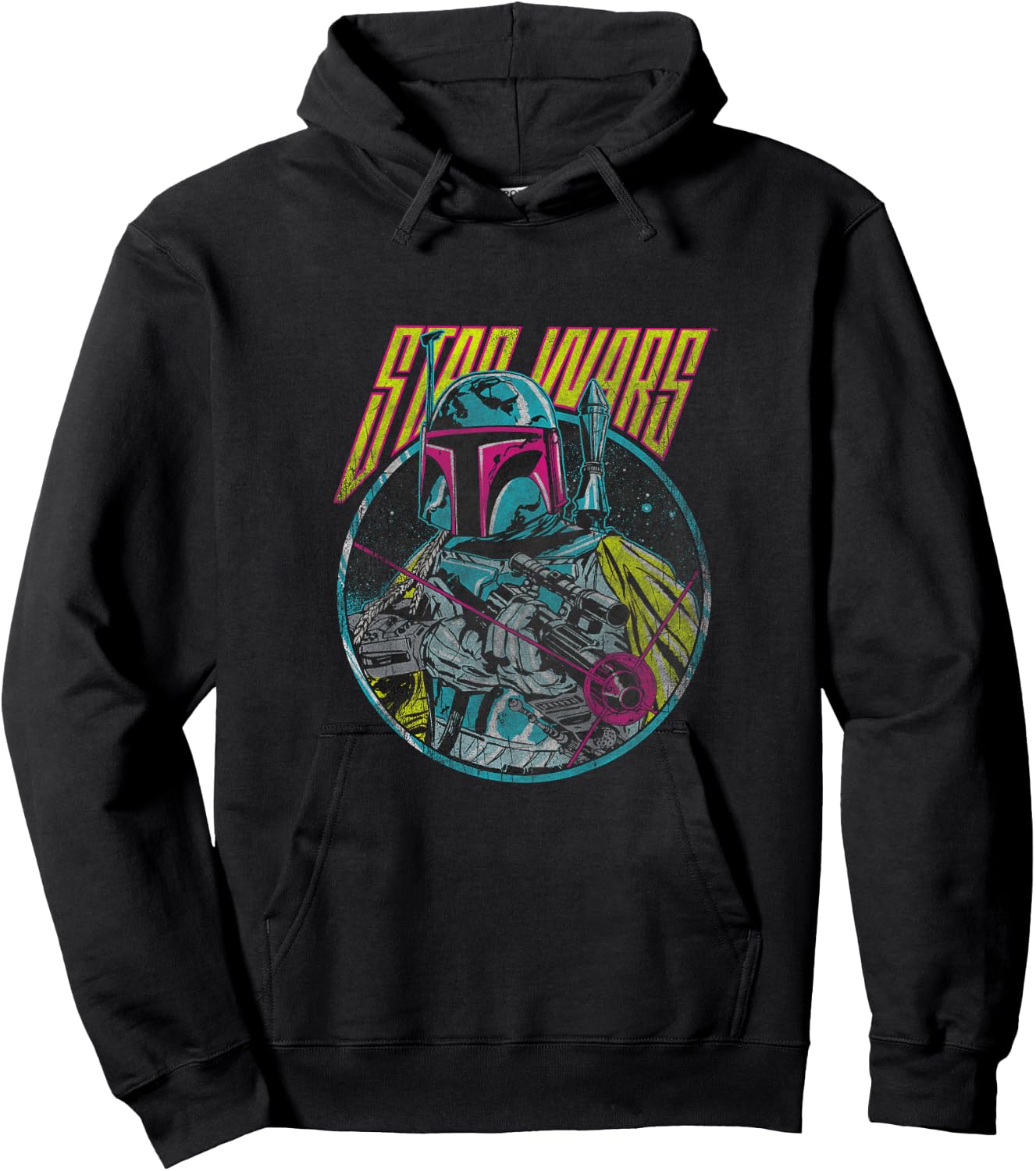 Kids Star Wars Classic Boba Fett Retro Neon Blaster Vintage Hoodie - Hoodie | Black