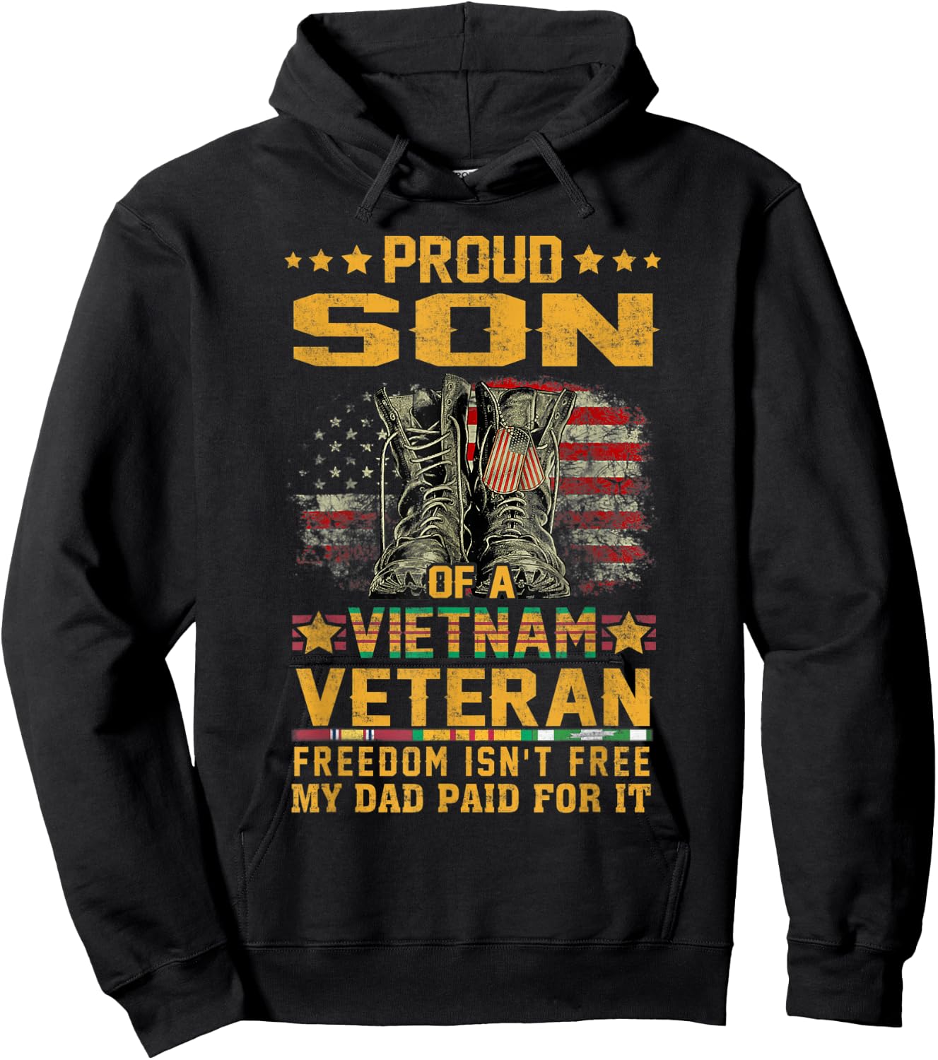 Proud Son Of Vietnam Veteran Patriotic Vet Flag USA for Kids Men Hoodie - Hoodie | Black
