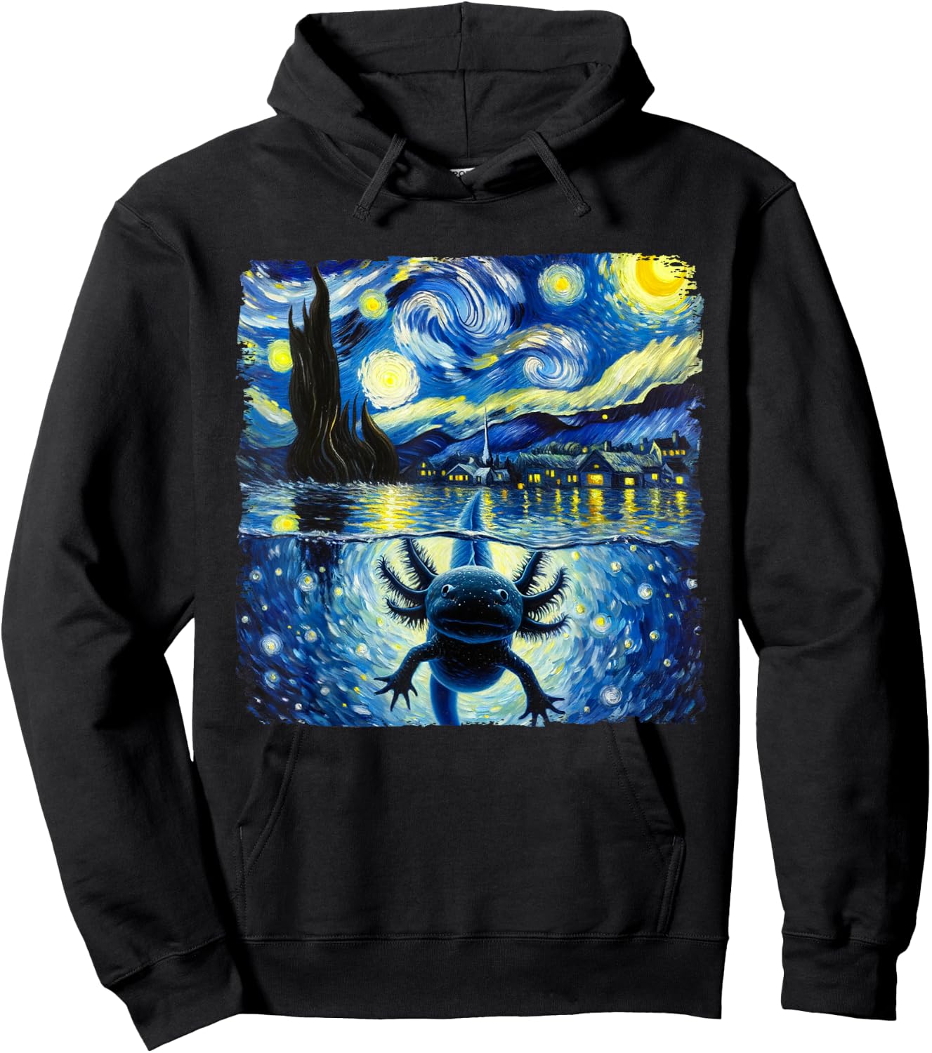 Graphic Axolotls Starry Night Outfit Van Gogh Axolotl Animal Hoodie - Hoodie | Black