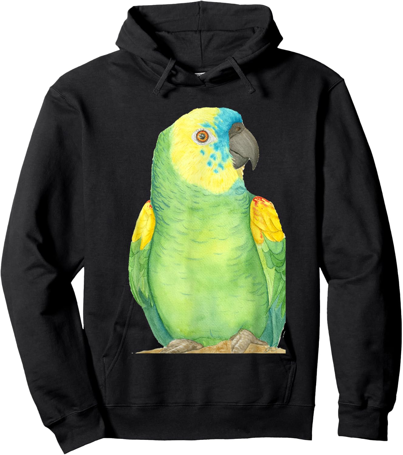 Blue-fronted Amazon Watercolor Parrot Portrait Hoodie - Hoodie | Black