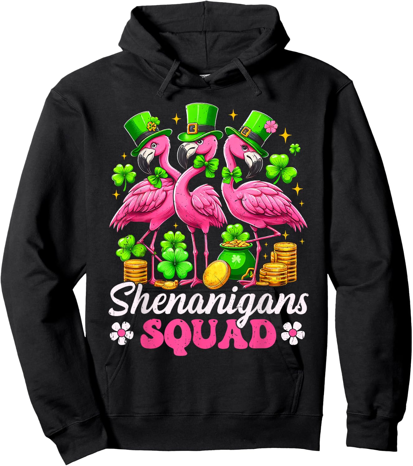 Groovy Shenanigan Squad Irish Flamingo St Patrick's Day Hoodie - Hoodie | Black