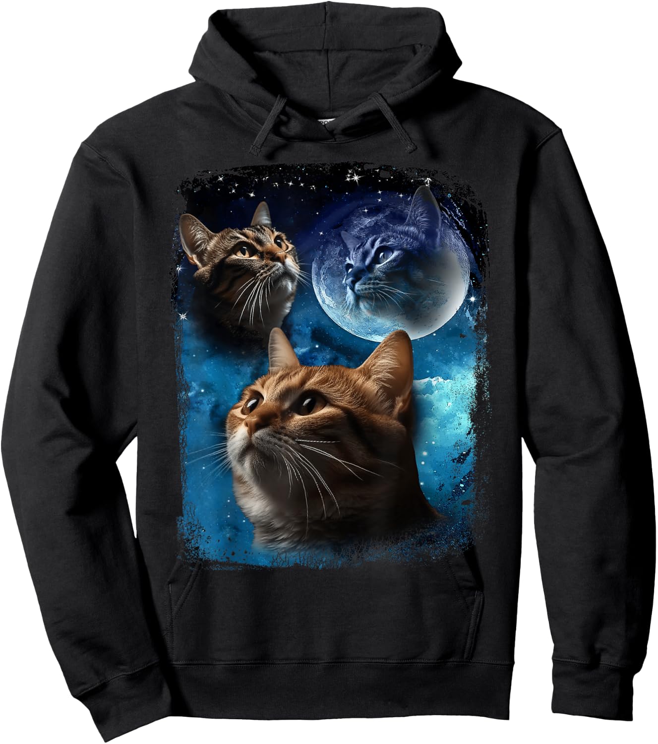 Three Cats Howl at Moon Vintage Funny Cat Howling wolf meme Hoodie - Hoodie | Black