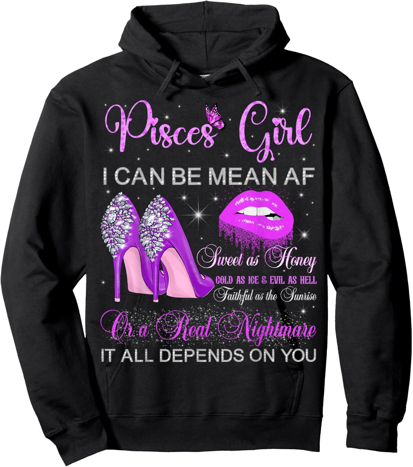 Pisces Girl Birthday High Heels Dripping Lips Zodiac Women Hoodie - Hoodie | Black