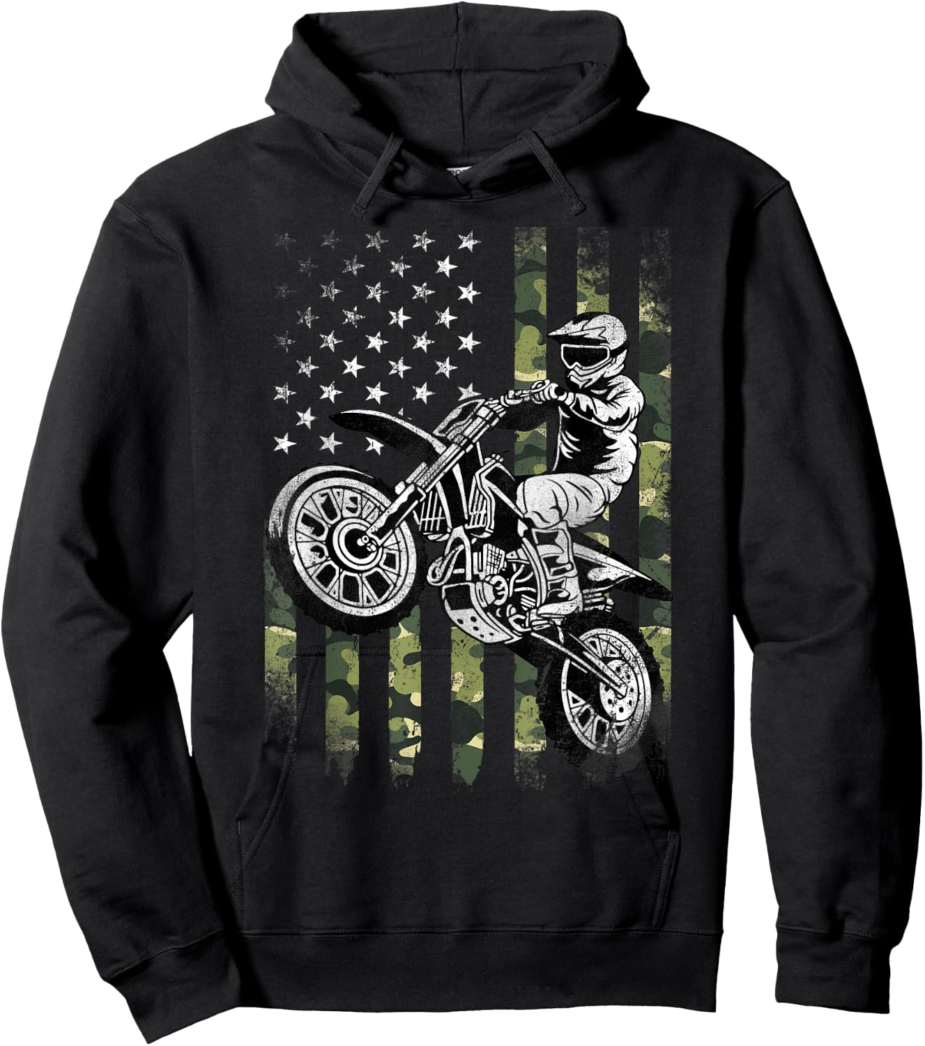 Dirt Bike American Camo Flag Motocross Dirtbike Biker Hoodie - Hoodie | Black