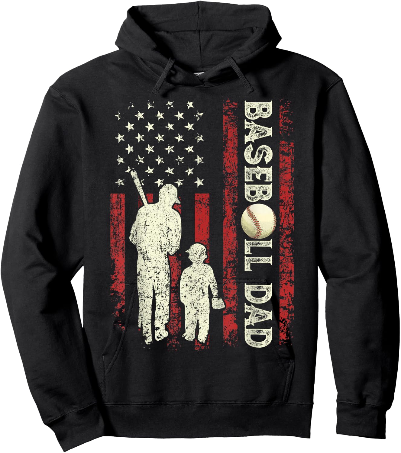Fathers Day Baseball Dad USA Flag Gifts For Dad Men Baseball Hoodie - Hoodie | Black