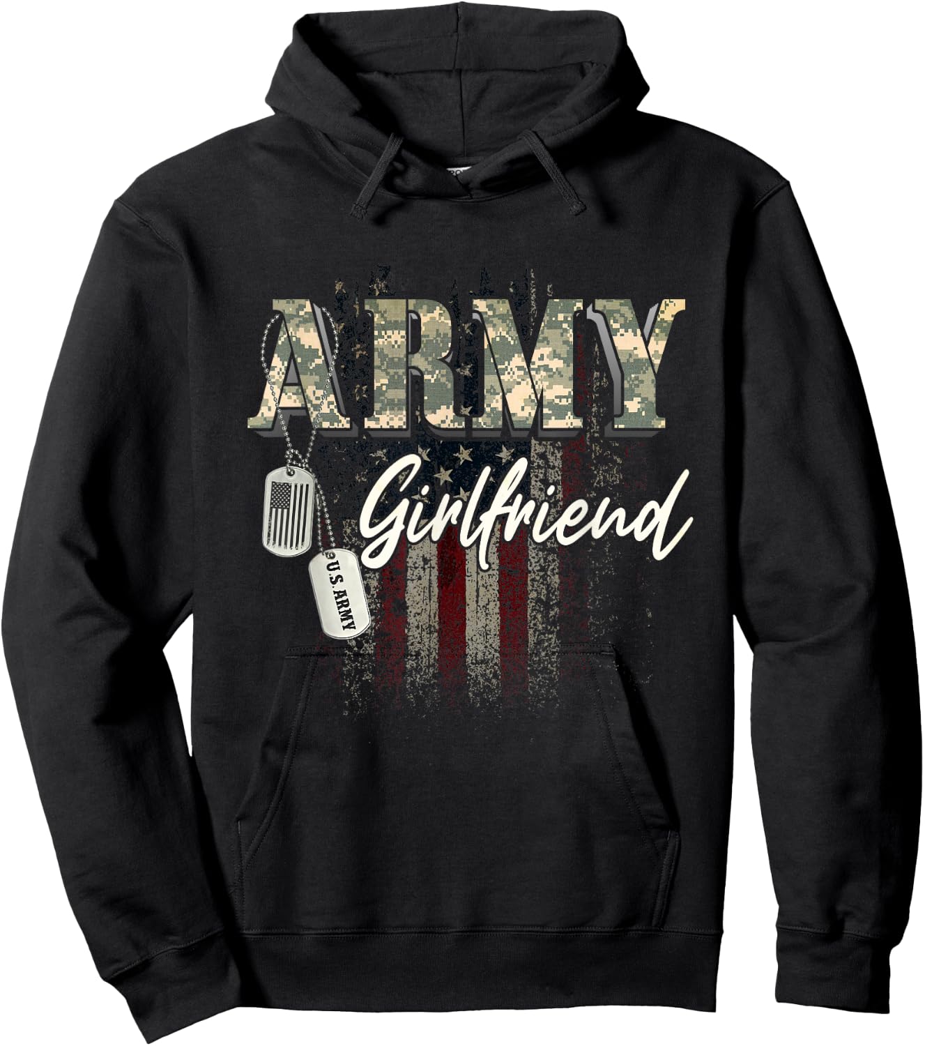 Proud Army Girlfriend American Veteran Military Gift Hoodie - Hoodie | Black