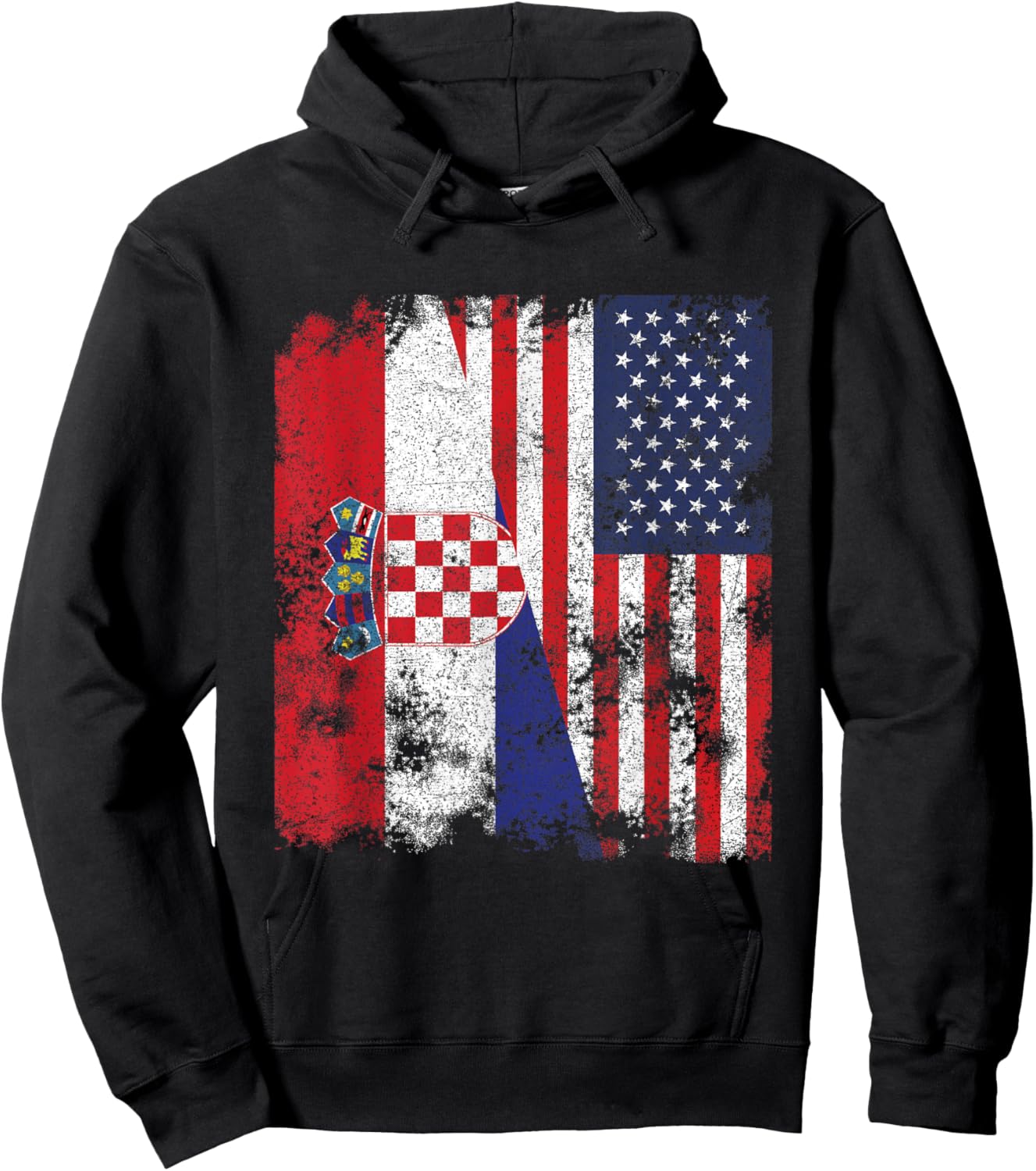 Croatia USA Flag Distressed - Half American Hoodie - Hoodie | Black