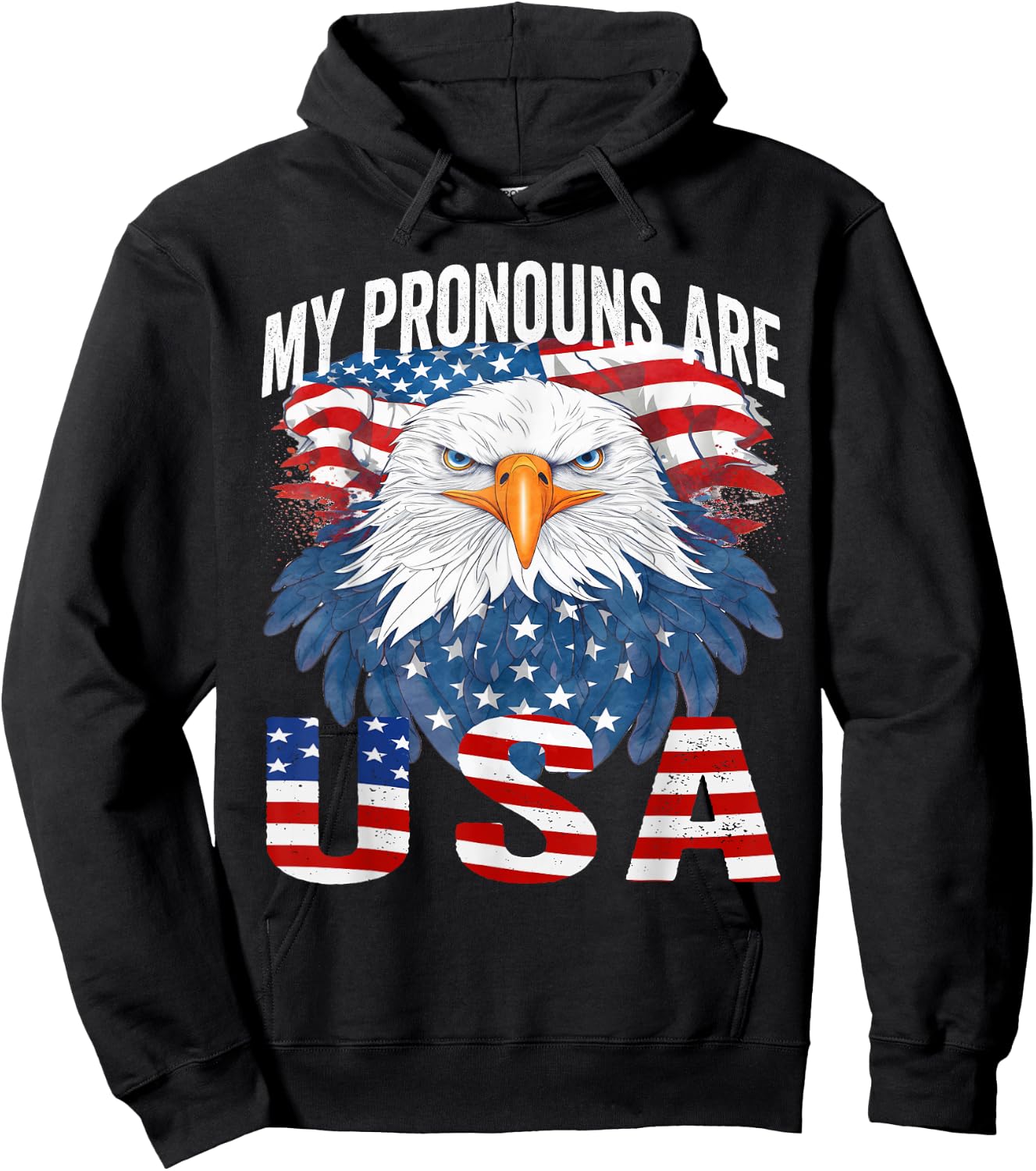 My Pronouns Are USA Patriotic Eagle Funny 4th of July Hoodie - Hoodie | Black