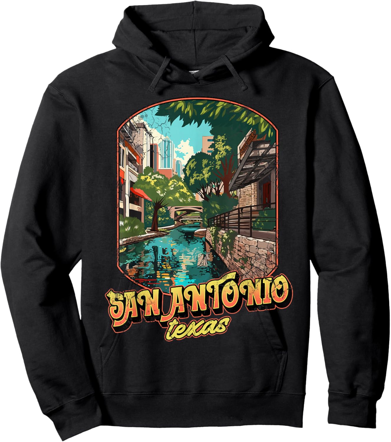 San Antonio Texas City Design Distressed Hoodie - Hoodie | Black