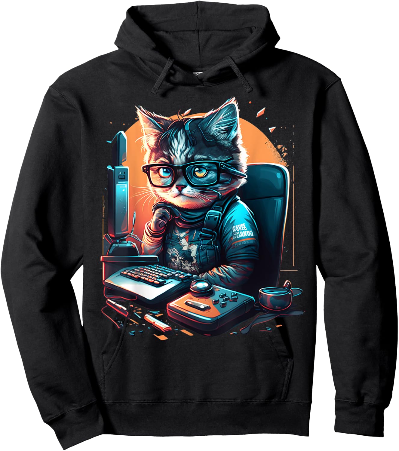 Cat Work On Computers with glasses cute cats Computer Nerd Hoodie - Hoodie | Black