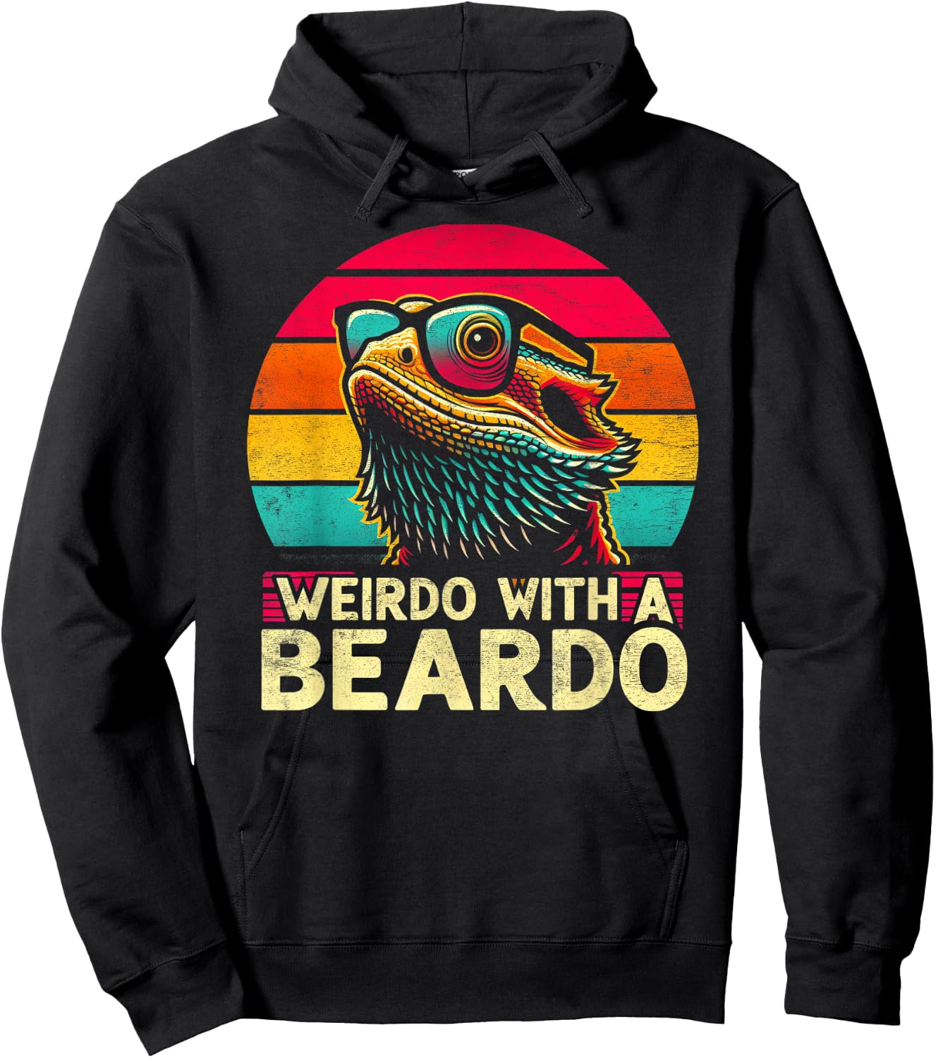 Bearded Dragon Funny Weirdo With The Beardo Retro Sunset Hoodie - Hoodie | Black