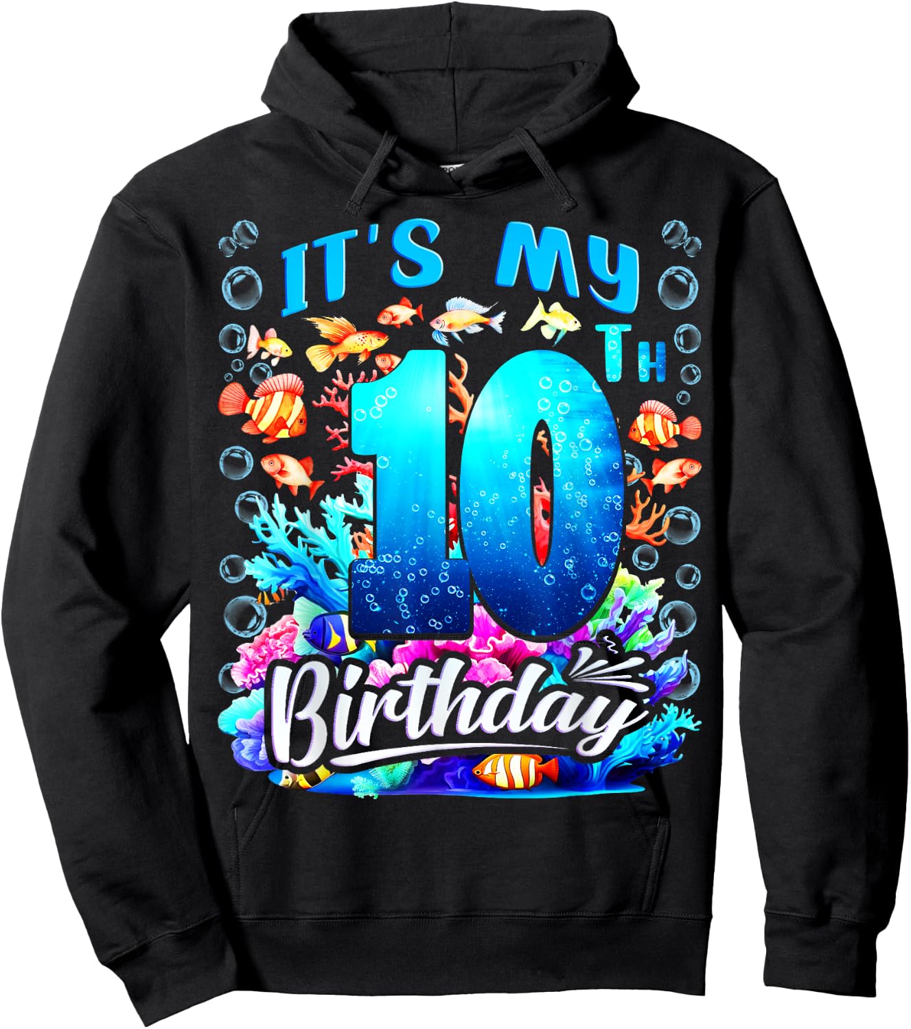 It's My 10th Birthday Boy Sea Fish Ocean Animals Aquarium Hoodie - Hoodie | Black