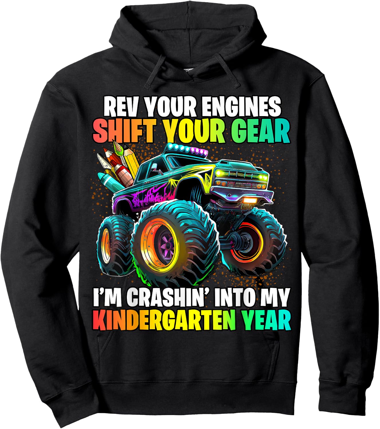 Back to School Kindergarten Monster Truck First Day Boys Hoodie - Hoodie | Black