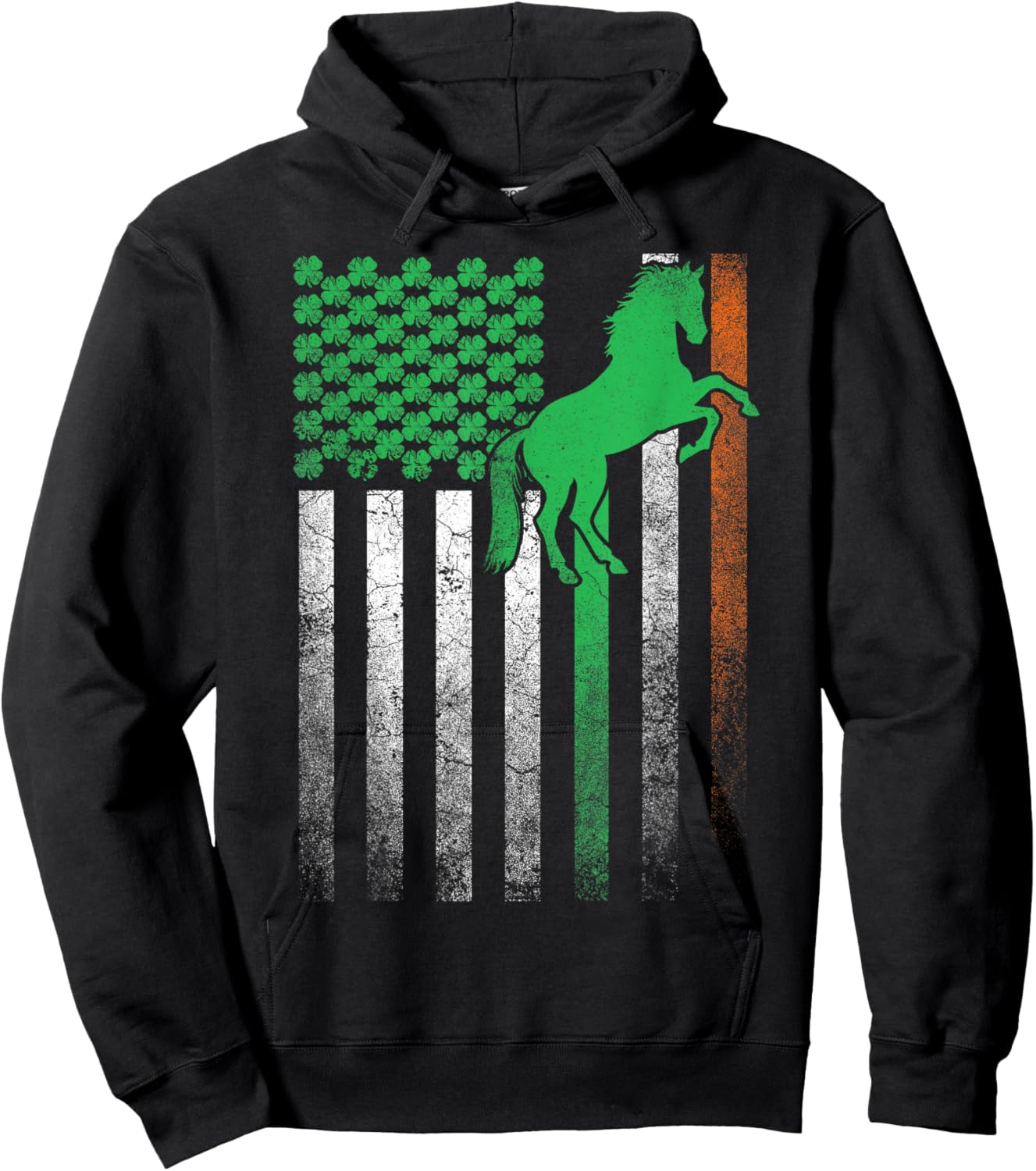 Horse Gift St. Patrick's Day Irish American Flag Ireland Women Kids Men Hoodie - Hoodie | Black