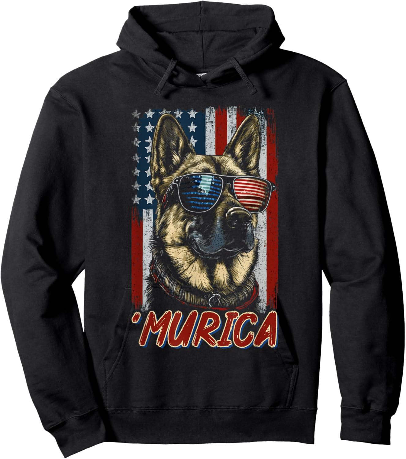Murica Patriotic German Shepherd 4th of July Dog Hoodie - Hoodie | Black