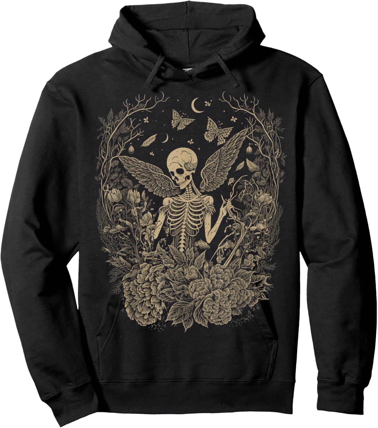 Cute Fairycore Floral Skeleton Aesthetic Girls Women Graphic Hoodie - Hoodie | Black