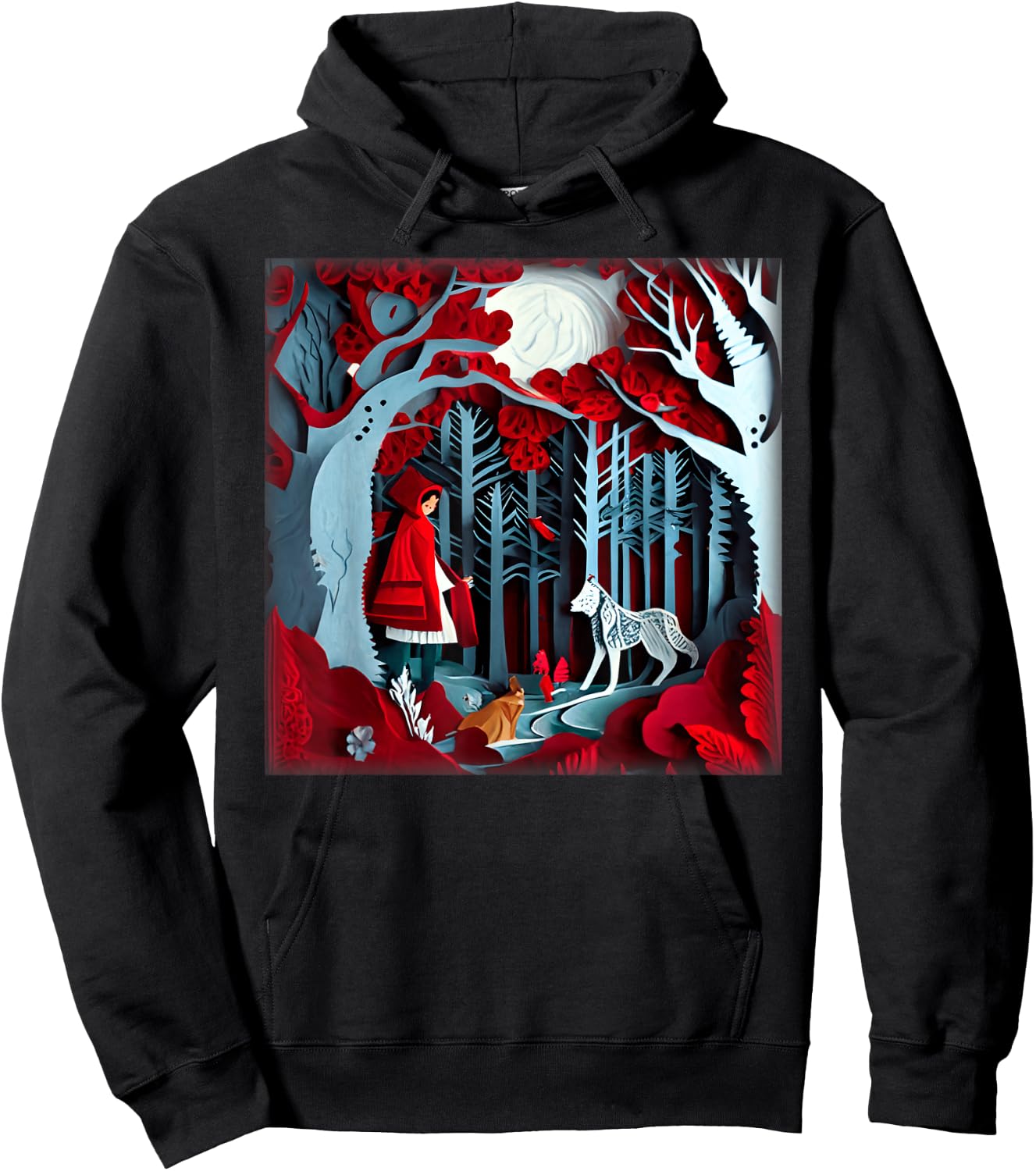 Paper Cut Craft Paper Illustration Little Red a Riding Hood Hoodie - Hoodie | Black