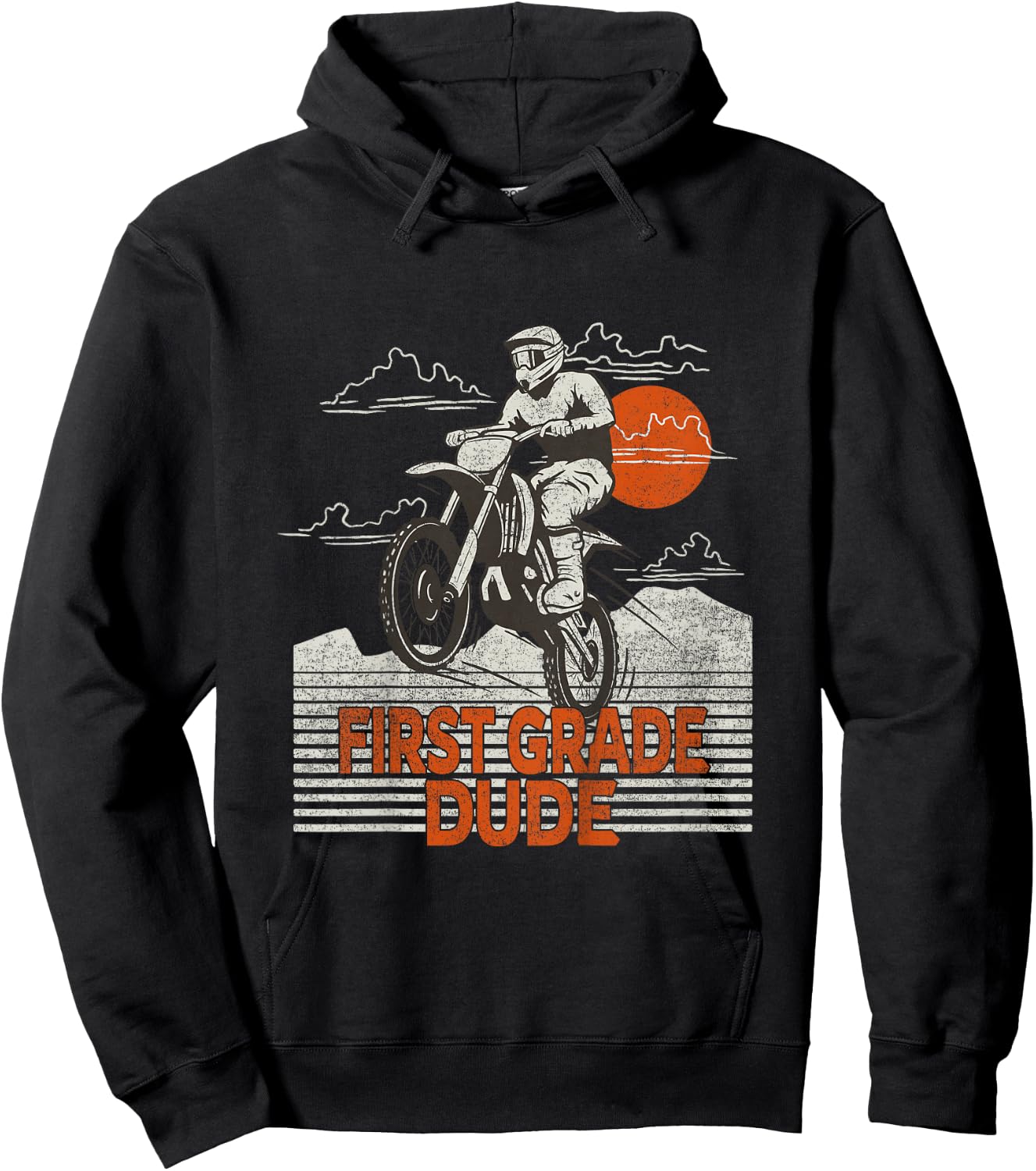 Kids First Grade Dude - First Day of School Dirt Bike Motorcycle Hoodie - Hoodie | Black