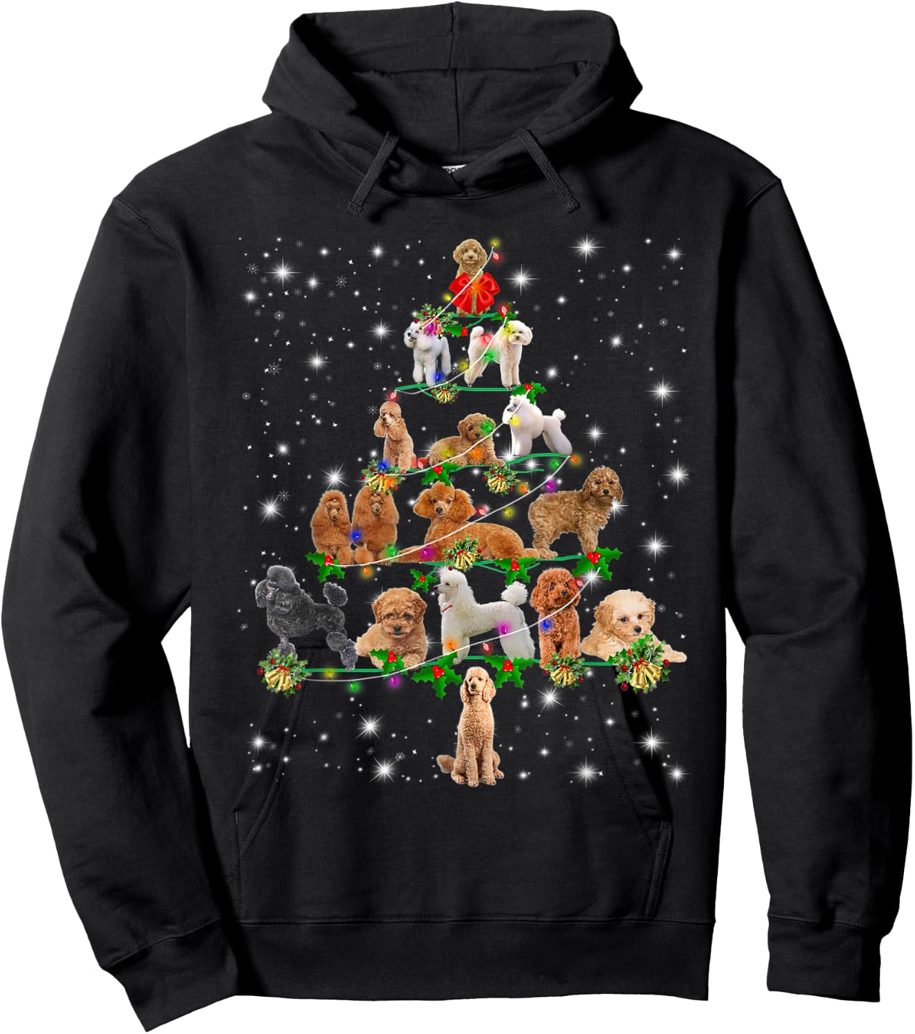 Poodle Christmas Tree Lights Funny Lover Dog Pajamas Hoodie - Hoodie | Black
