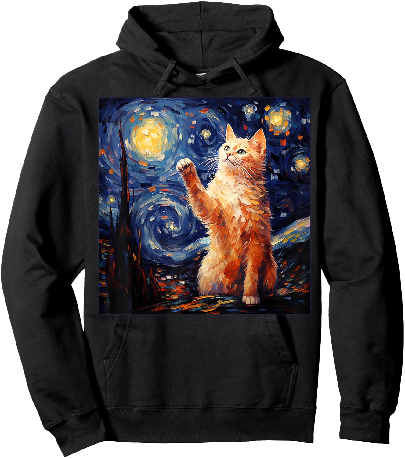 Art Van Gogh Starry Night Cat Gifts for Cats Lover Mom Dad Hoodie - Hoodie | Black