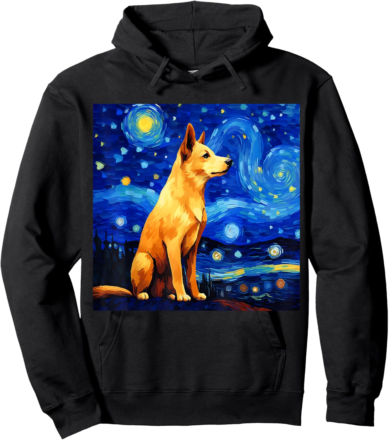 Surreal Starry Night Jindo Dog Hoodie - Hoodie | Black