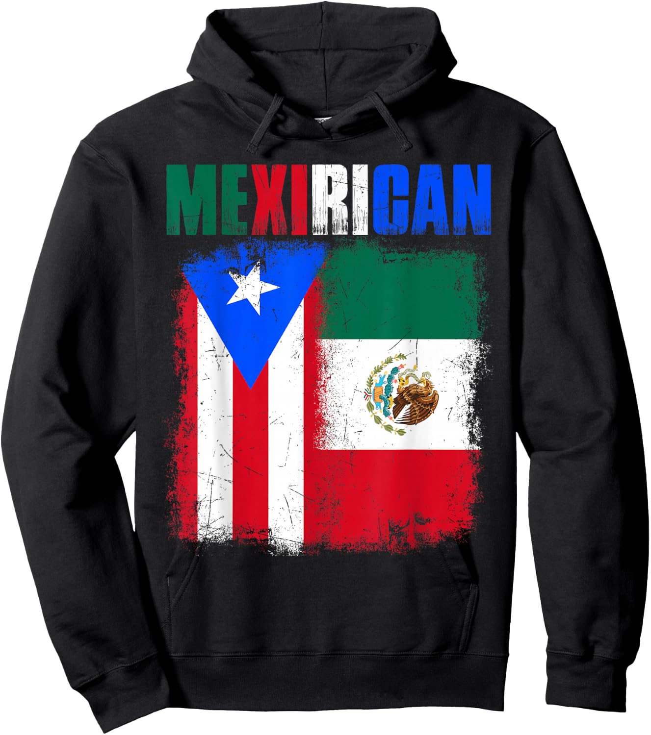 Mexirican Half Puerto Rico with Mexico Flag Boricua Chicano Hoodie - Hoodie | Black