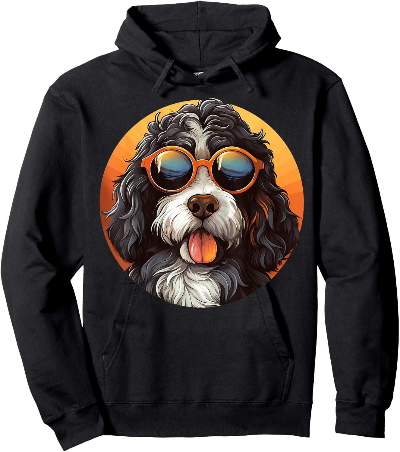 Cute Bernedoodle With Sunglasses Colorful Graphic Lover Dog Women Girls Kids Hoodie - Hoodie | Black
